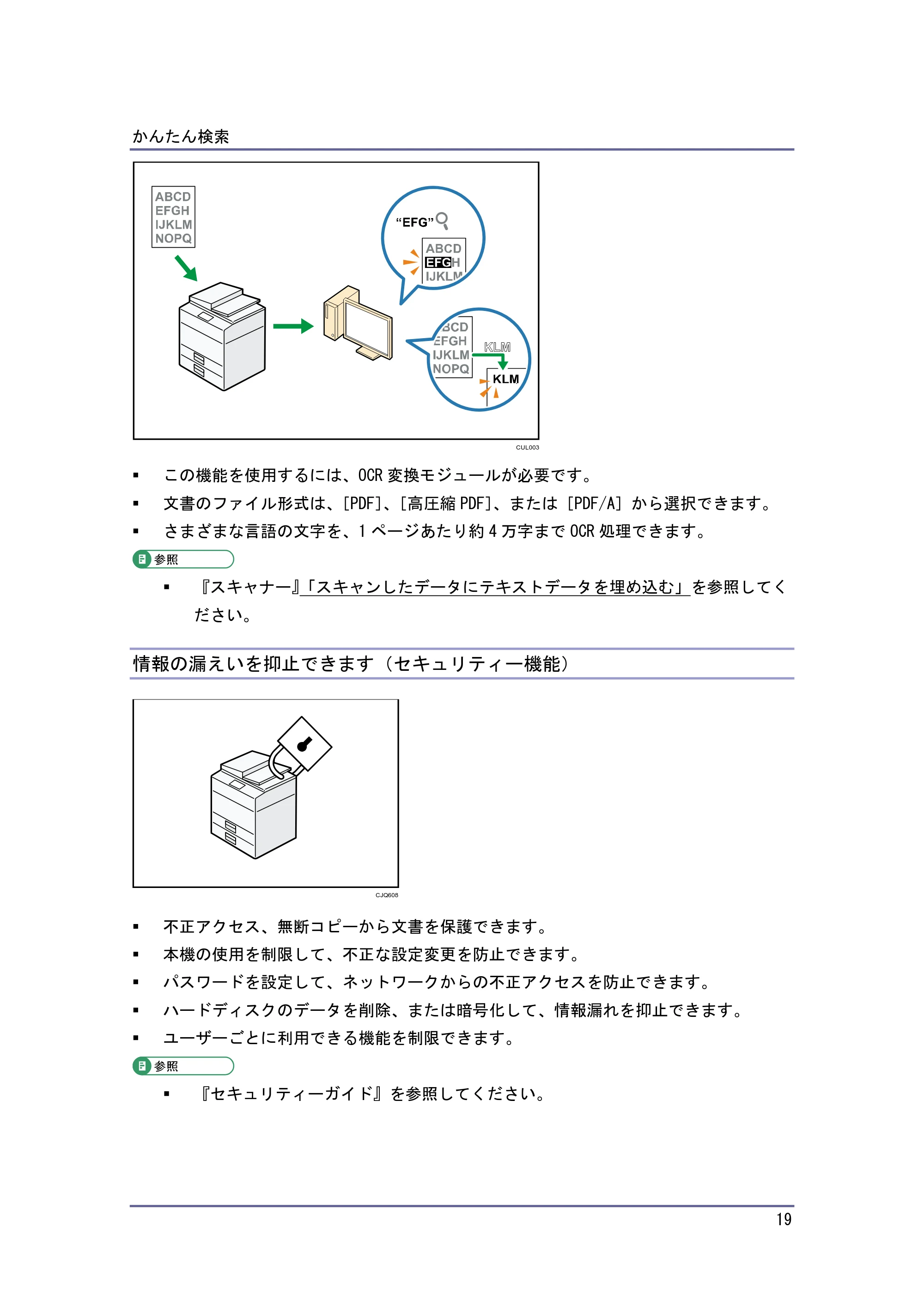 京セラ TASKalfa 4010w / TASKalfa 4011w / TASKalfa 4012w TASKalfa 4010w/4011w/4012w 使用説明書（本機をお使いになる方へ） — 情報の漏えいを抑止できます（セキュリティー機能） — 原本ページ — 19ページ