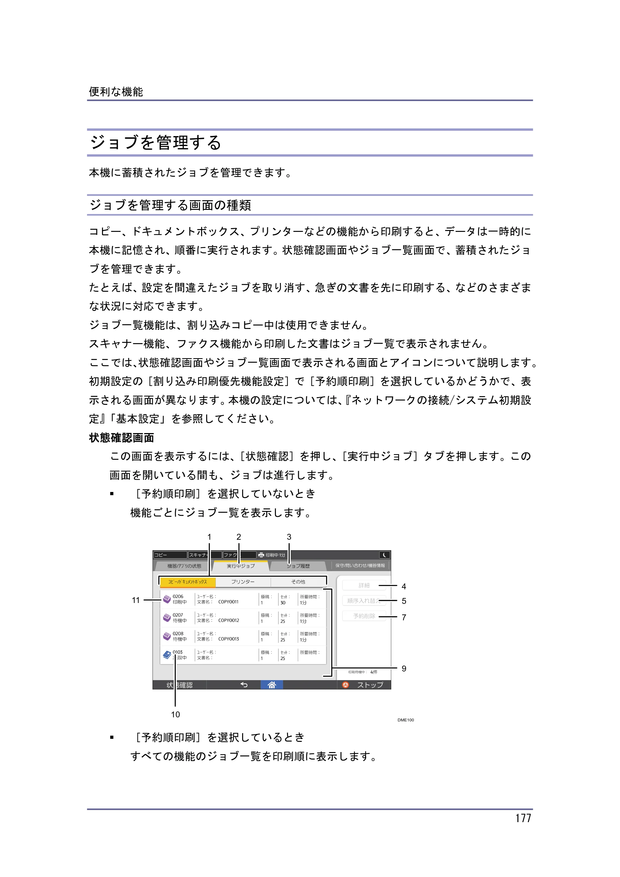 京セラ TASKalfa 4010w / TASKalfa 4011w / TASKalfa 4012w TASKalfa 4010w/4011w/4012w 使用説明書（本機をお使いになる方へ） — ジョブを管理する — 原本ページ — 177ページ