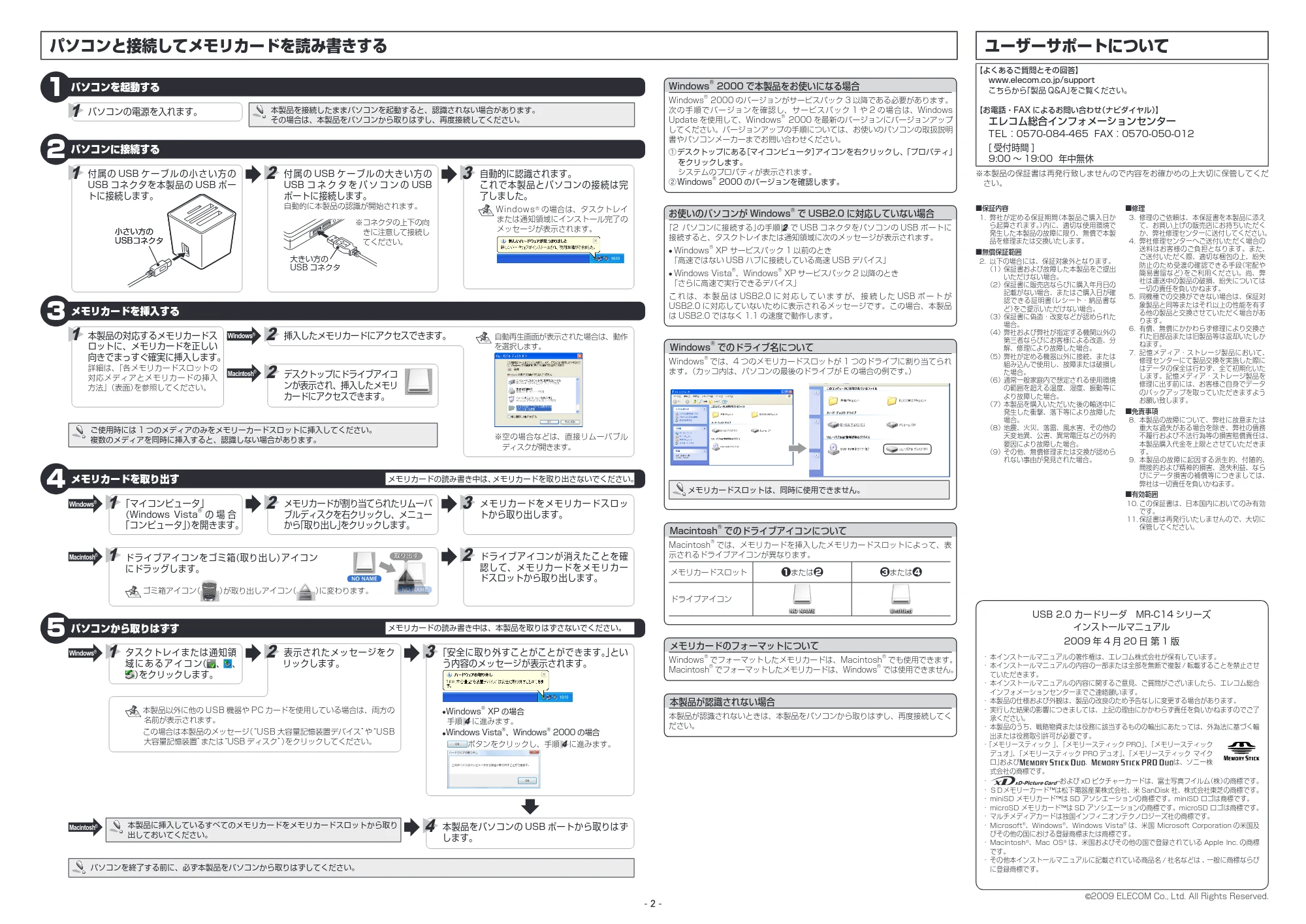 エレコム MR-C14BK / MR-C14GN / MR-C14PN インストールマニュアル — 原本ページ — 2ページ