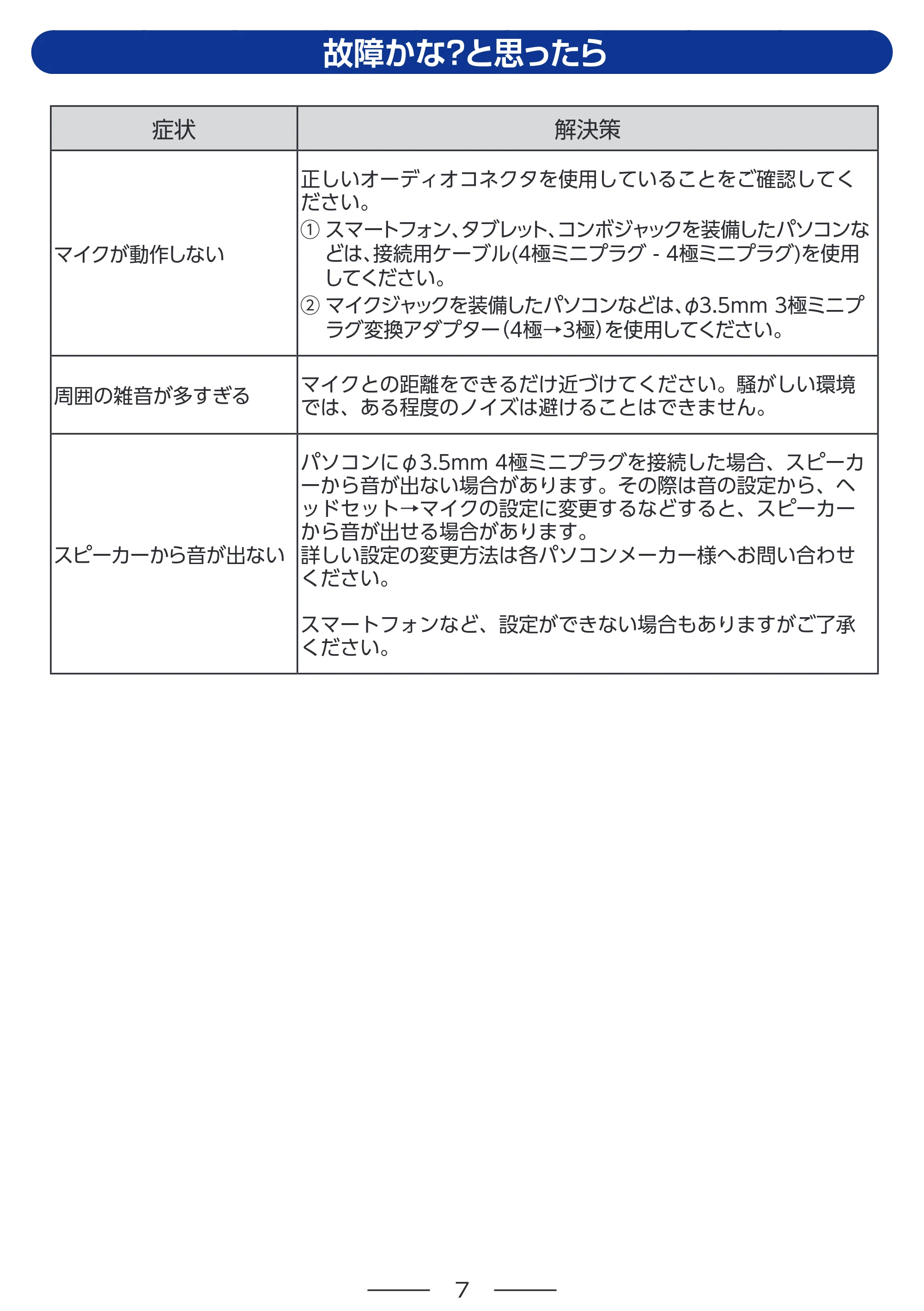 エレコム HS-MC10BK 取扱説明書 — 故障かな？と思ったら — 原本ページ — 7ページ