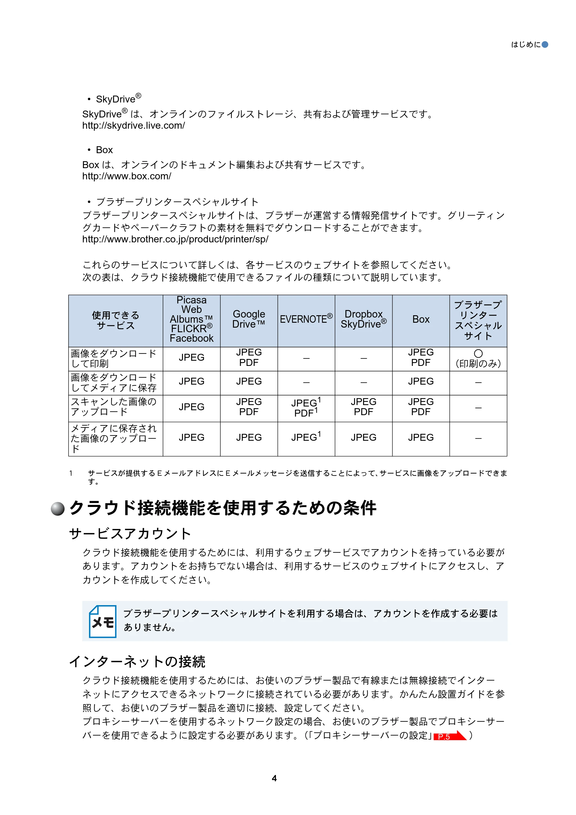 ブラザー DCP-J940N-B/W/ECO / MFC-J840N / MFC-J960DN-B/W, MFC-J960DWN-B/W クラウド接続ガイド — クラウド接続機能を使用するための条件 — 原本ページ — 5ページ