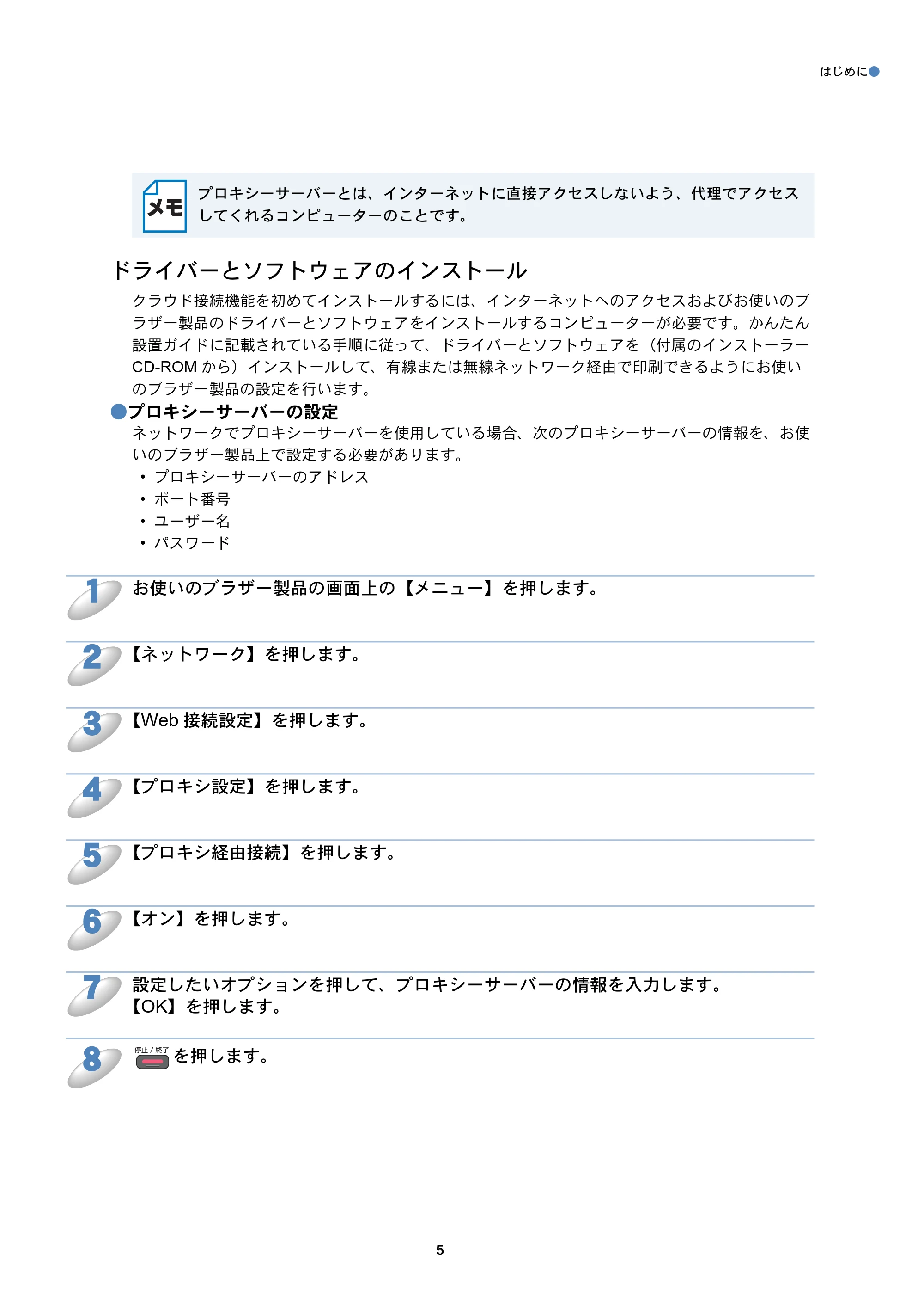ブラザー DCP-J940N-B/W/ECO / MFC-J840N / MFC-J960DN-B/W, MFC-J960DWN-B/W クラウド接続ガイド — ドライバーとソフトウェアのインストール — 原本ページ — 6ページ