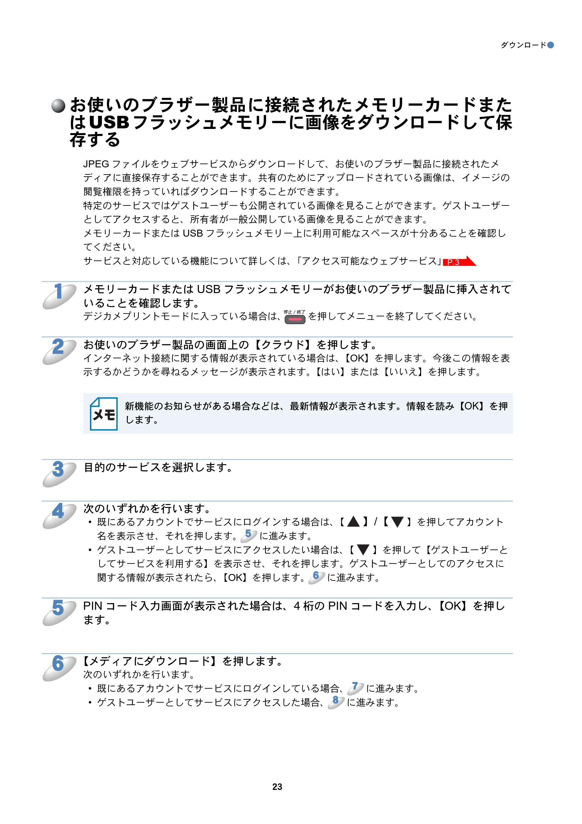 ブラザー DCP-J940N-B/W/ECO / MFC-J840N / MFC-J960DN-B/W, MFC-J960DWN-B/W クラウド接続ガイド — お使いのブラザー製品に接続されたメモリーカードまたはUSBフラッシュメモリーに画像をダウンロードして保存する — 原本ページ — 24ページ