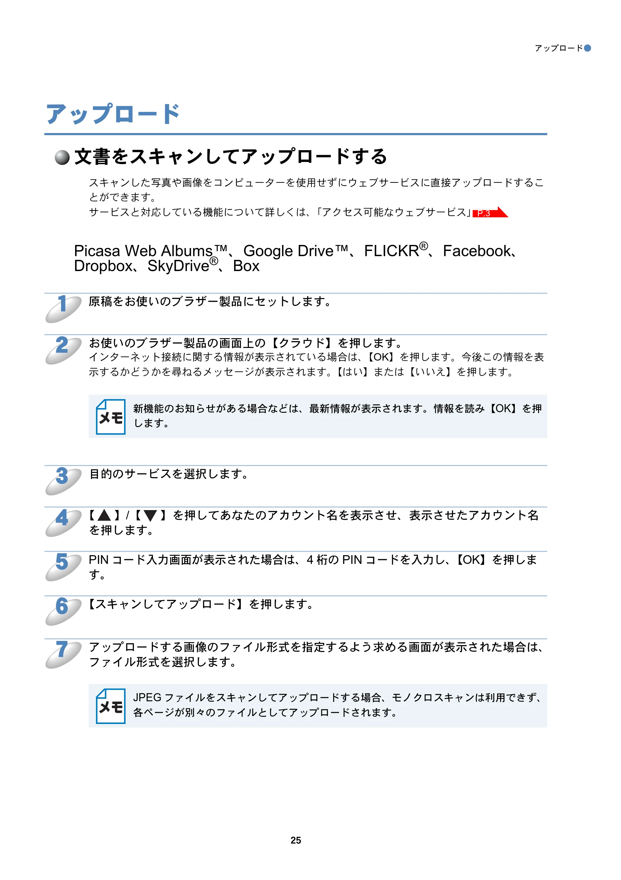 ブラザー DCP-J940N-B/W/ECO / MFC-J840N / MFC-J960DN-B/W, MFC-J960DWN-B/W クラウド接続ガイド — アップロード — 原本ページ — 26ページ
