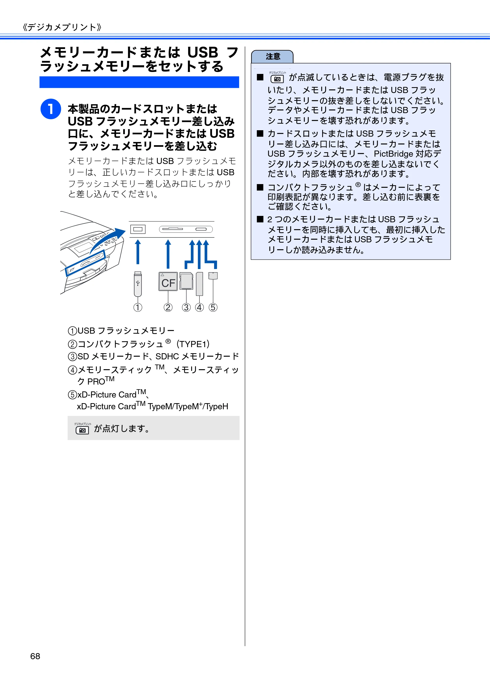 ブラザー DCP-390CN / DCP-595CN ユーザーズガイド ～基本編～ — メモリーカードまたはUSBフラッシュメモリーをセットする — 原本ページ — 70ページ