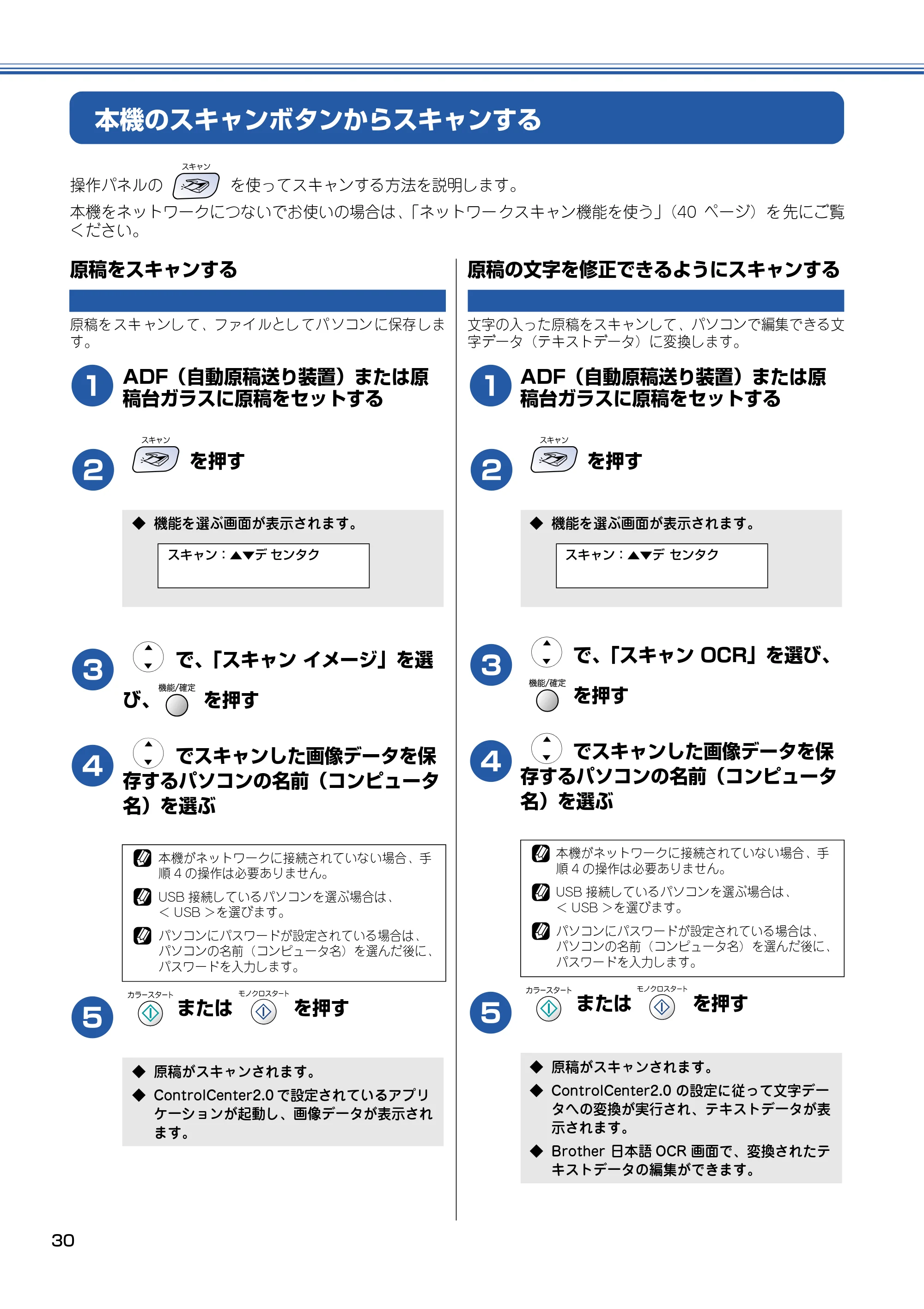 ブラザー DCP-110C / MFC-410CN / MFC-5840CN ユーザーズガイド ~パソコン活用編~ — 本機のスキャンボタンからスキャンする — 原本ページ — 31ページ