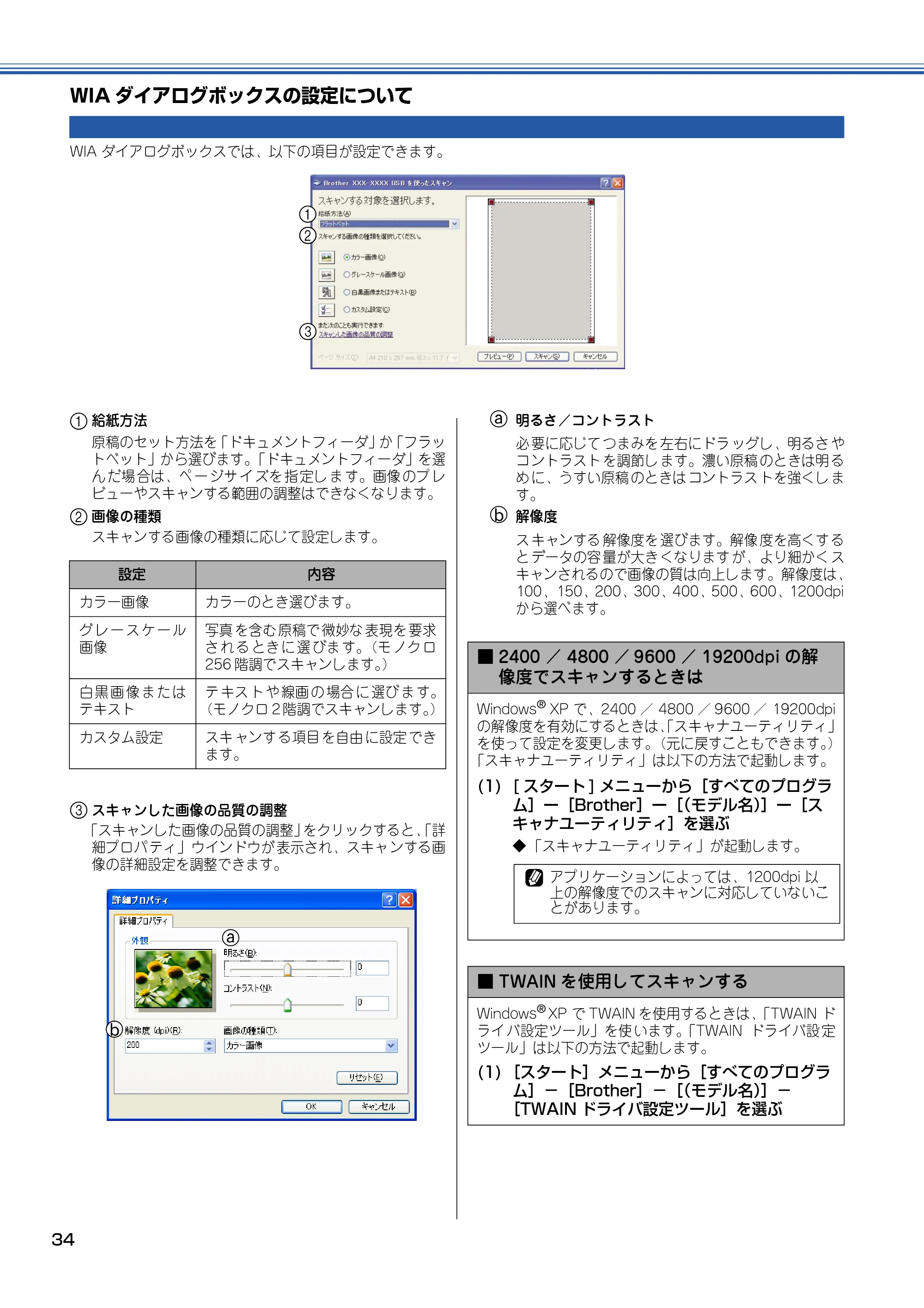 ブラザー DCP-110C / MFC-410CN / MFC-5840CN ユーザーズガイド ~パソコン活用編~ — WIAダイアログボックスの設定について — 原本ページ — 35ページ
