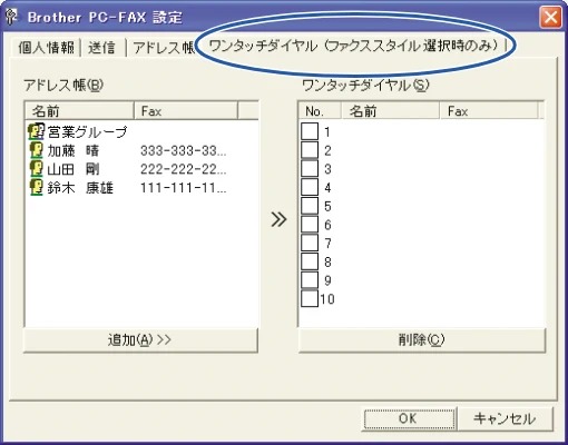 ブラザー DCP-110C / MFC-410CN / MFC-5840CN ユーザーズガイド ~パソコン活用編~ — ワンタッチダイヤルに相手先を登録する — 図版 51-2 — 51ページ