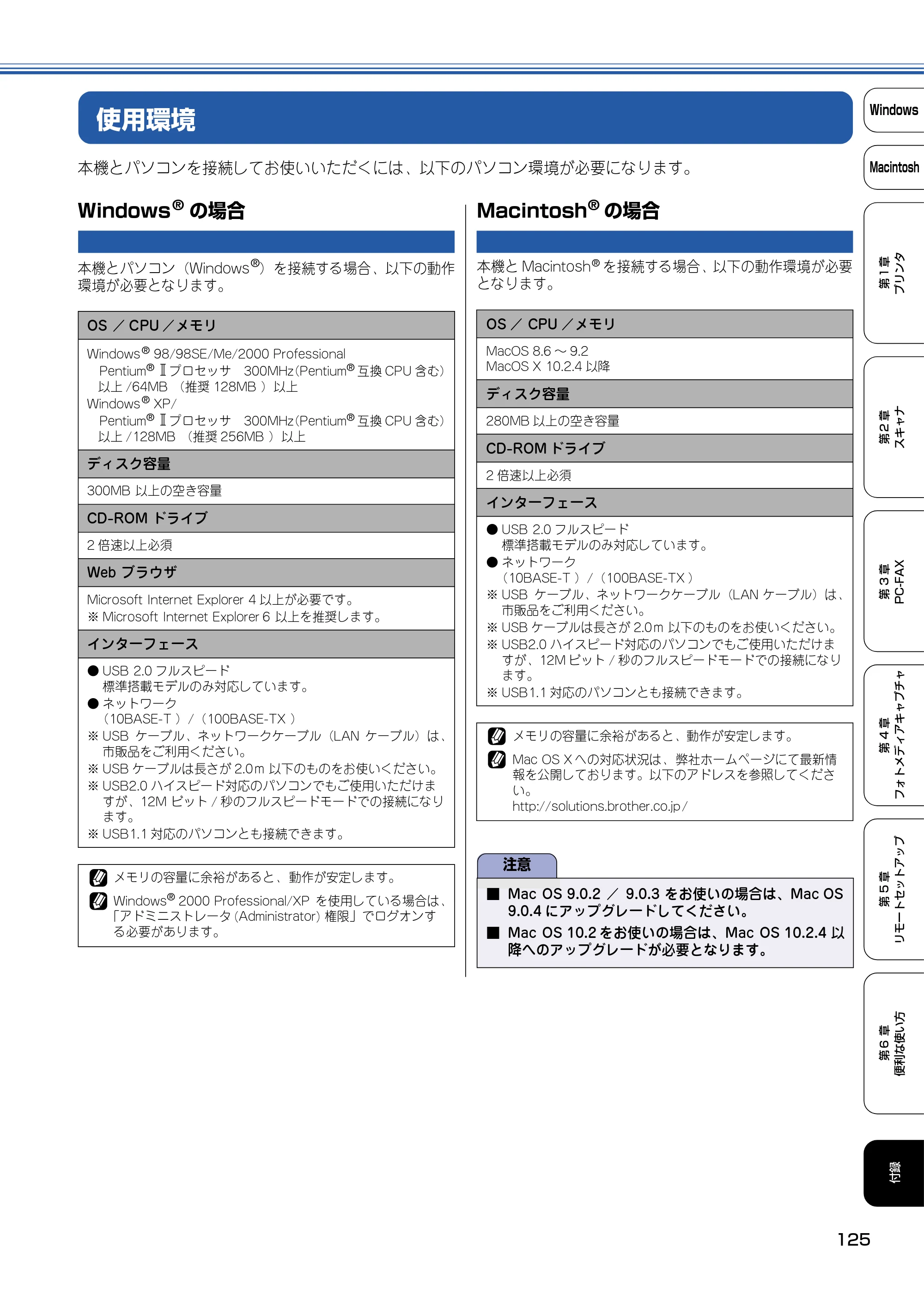 ブラザー DCP-110C / MFC-410CN / MFC-5840CN ユーザーズガイド ～パソコン活用編～ — 使用環境 — 原本ページ — 126ページ