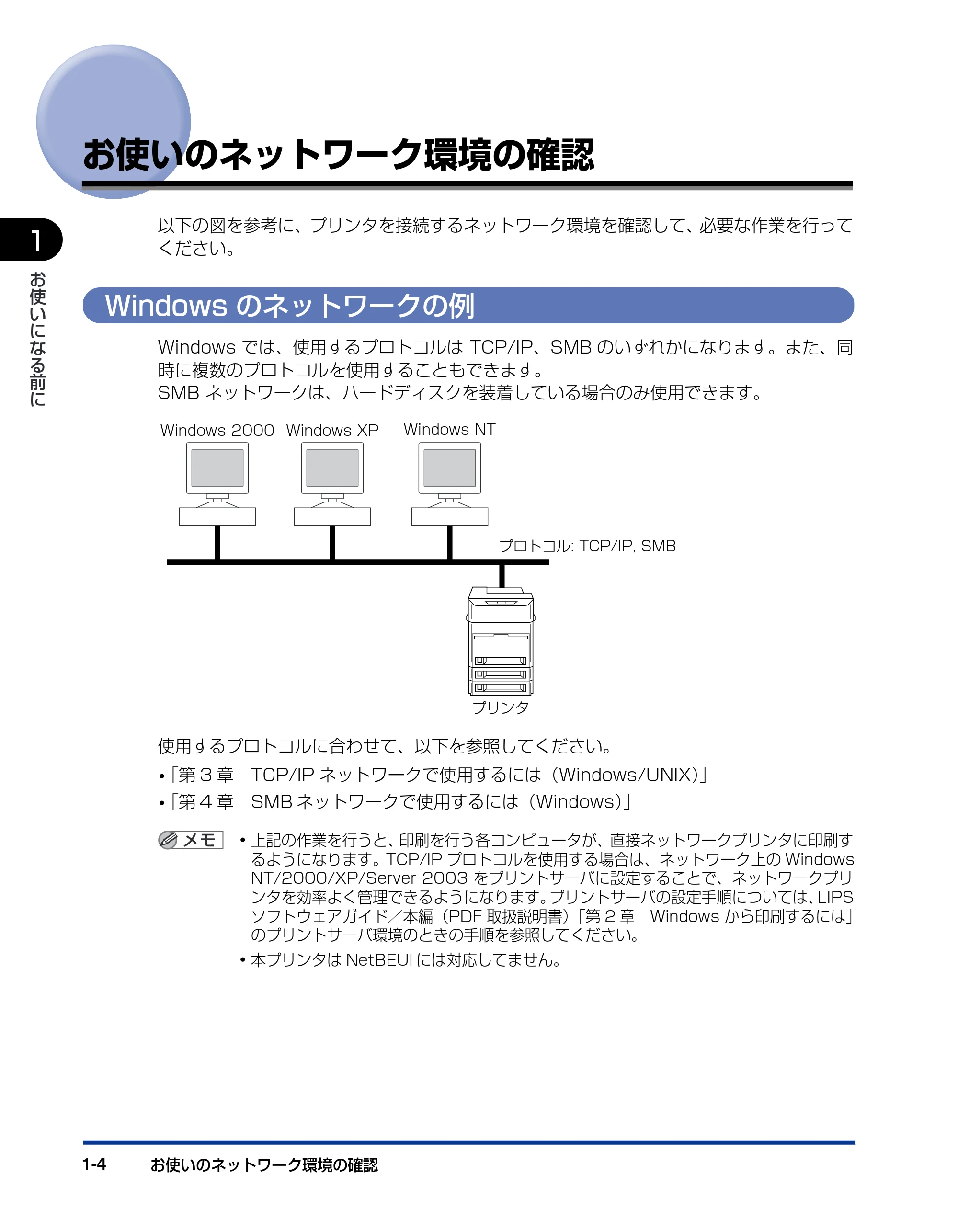 キヤノン LBP3950/3900 ネットワークガイド／本編 2006年2月8日掲載 （PDF形式／3.77Mバイト） — お使いのネットワーク環境の確認 — 原本ページ — 13ページ