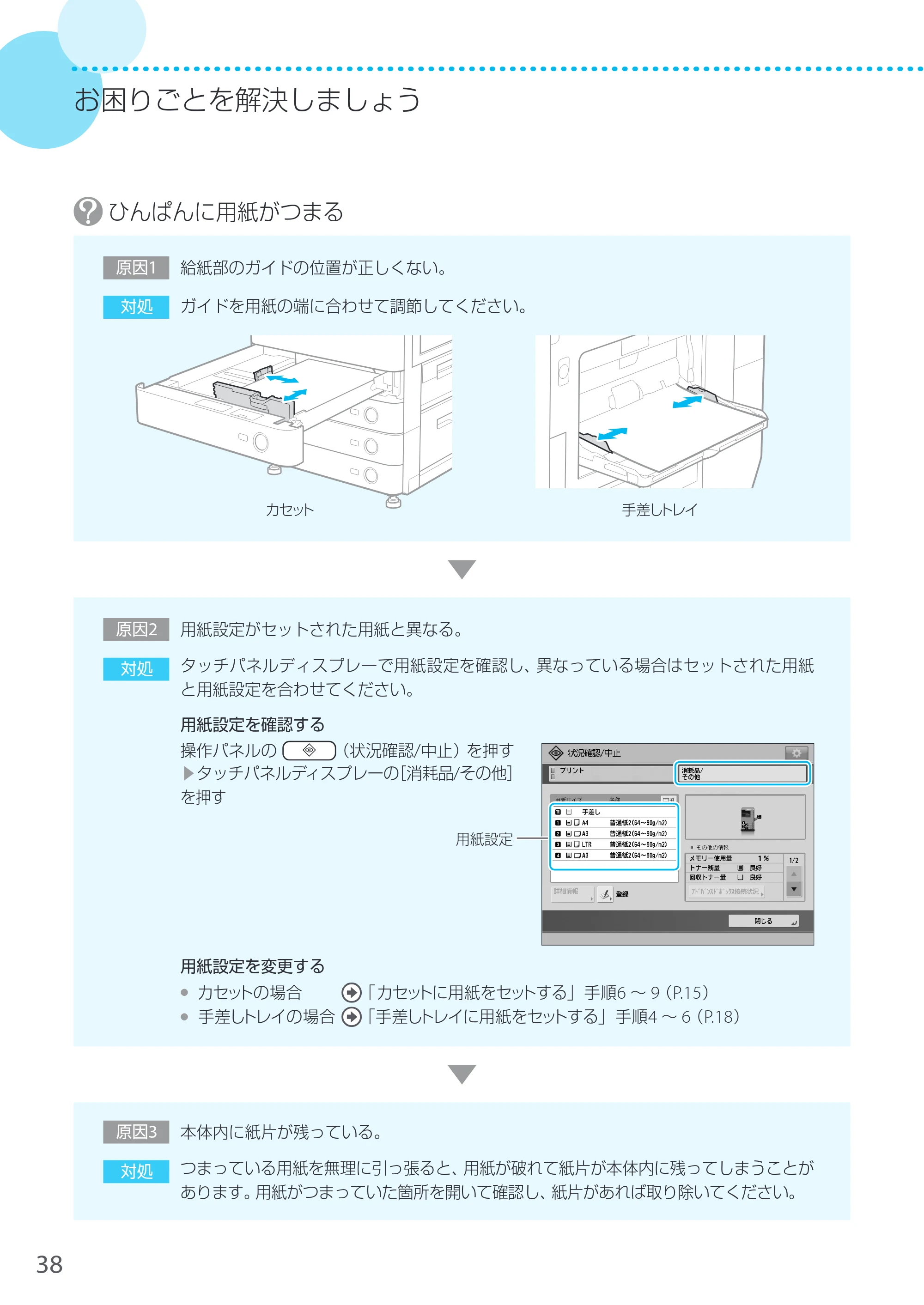 キヤノン LBP8900 サポートガイド 2014年10月8日掲載（PDF：21.0MB） — ひんぱんに用紙がつまる — 原本ページ — 38ページ