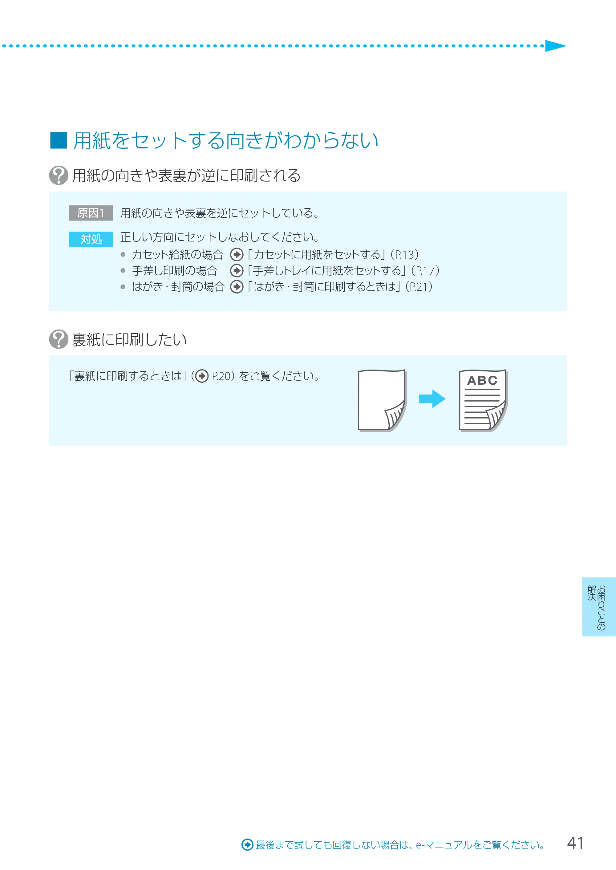 キヤノン LBP8900 サポートガイド 2014年10月8日掲載（PDF：21.0MB） — 用紙をセットする向きがわからない — 原本ページ — 41ページ