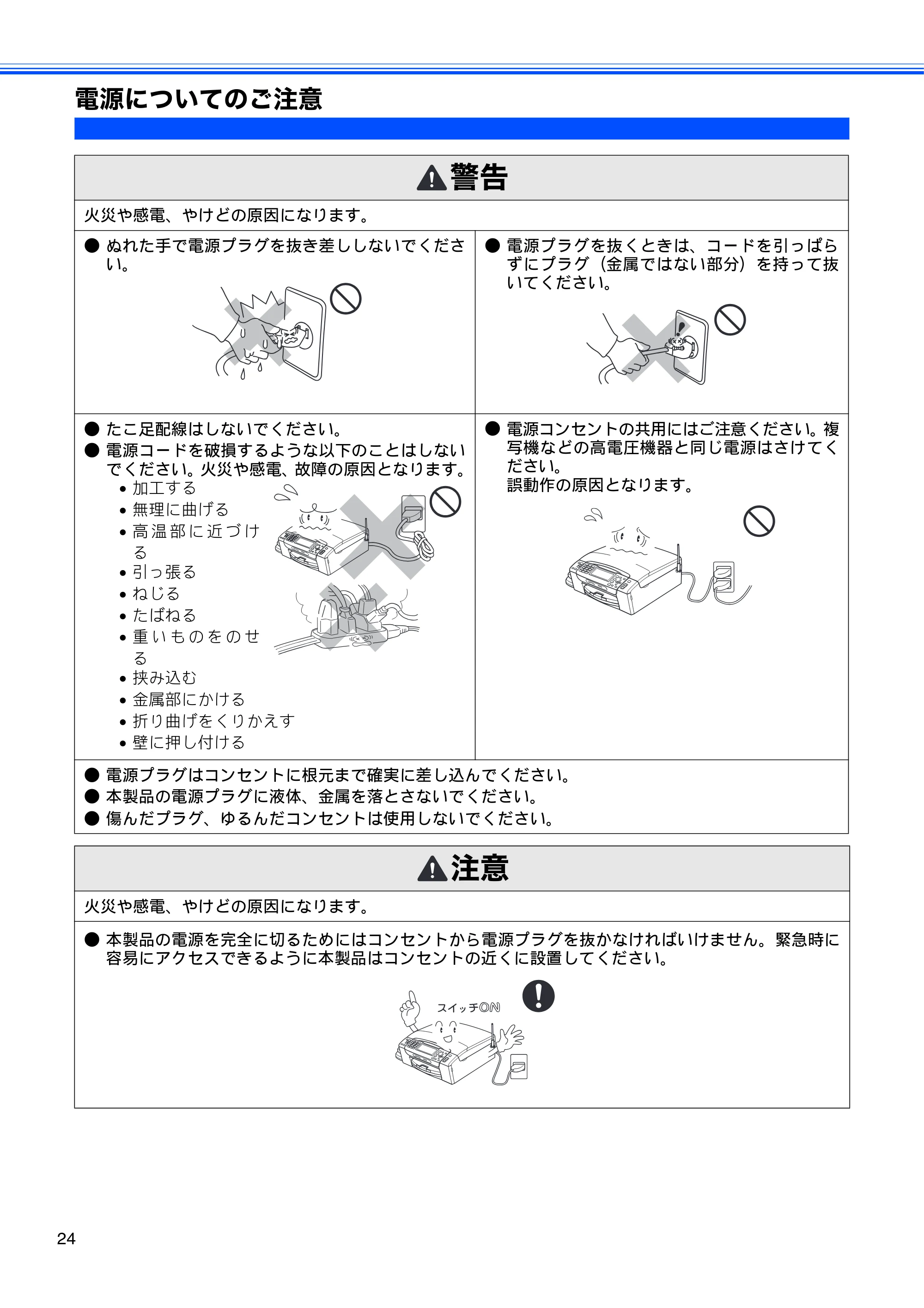 ブラザー MFC-675CD / MFC-675CDW / MFC-695CDN / MFC-695CDWN ユーザーズガイド ~基本編~ — 電源についてのご注意 — 原本ページ — 26ページ