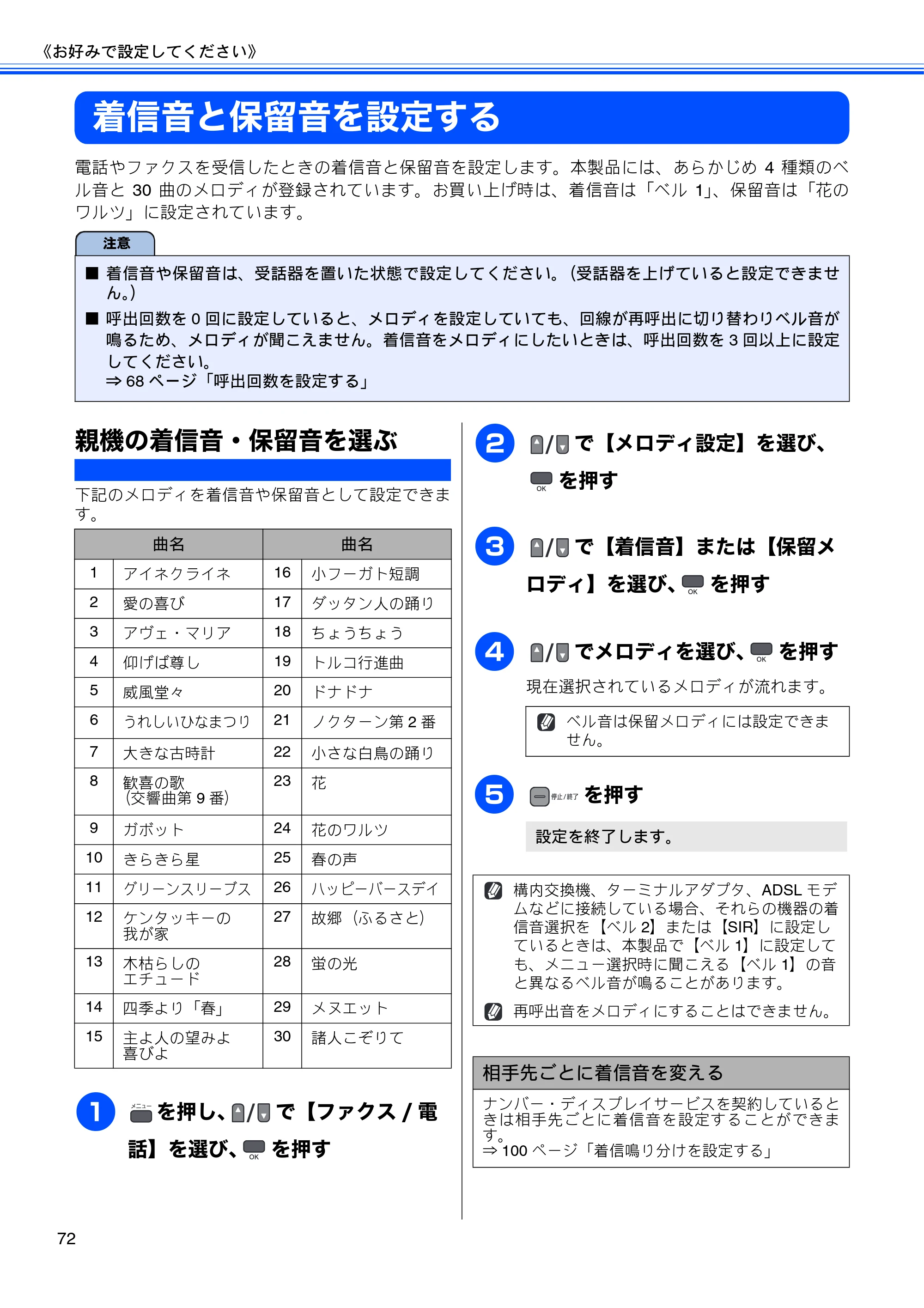 ブラザー MFC-675CD / MFC-675CDW / MFC-695CDN / MFC-695CDWN ユーザーズガイド ～基本編～ — 着信音と保留音を設定する — 原本ページ — 74ページ