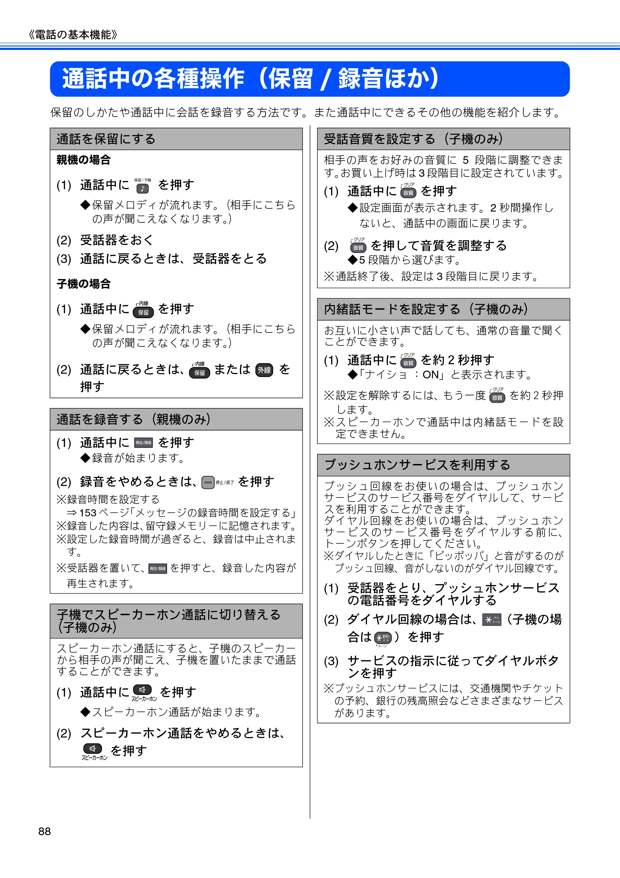 ブラザー MFC-675CD / MFC-675CDW / MFC-695CDN / MFC-695CDWN ユーザーズガイド ～基本編～ — 通話中の各種操作（保留/録音ほか） — 原本ページ — 90ページ