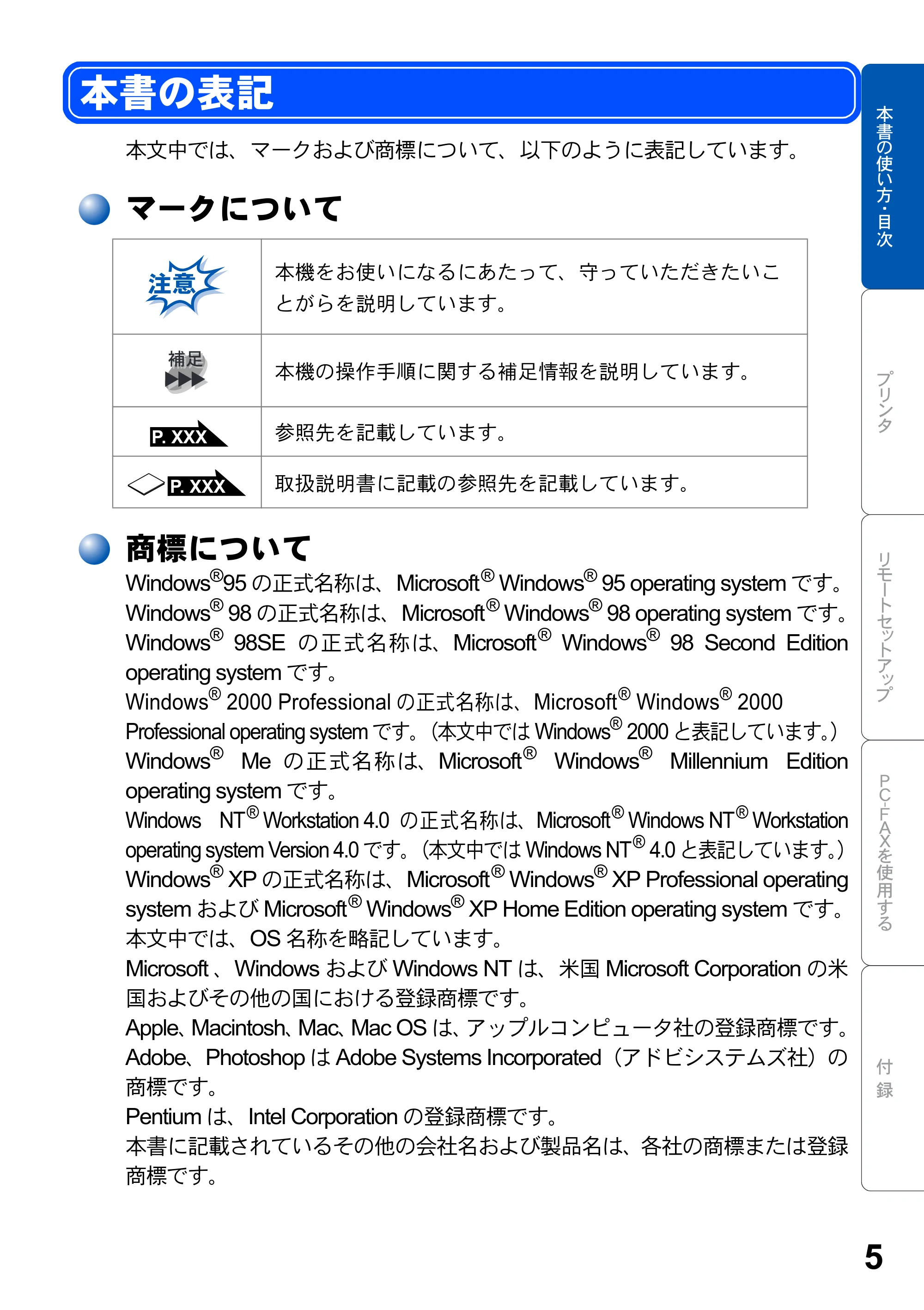 ブラザー MFC-8210J ユーザーズガイド ～パソコン活用編～ — 本書の表記 — 原本ページ — 5ページ