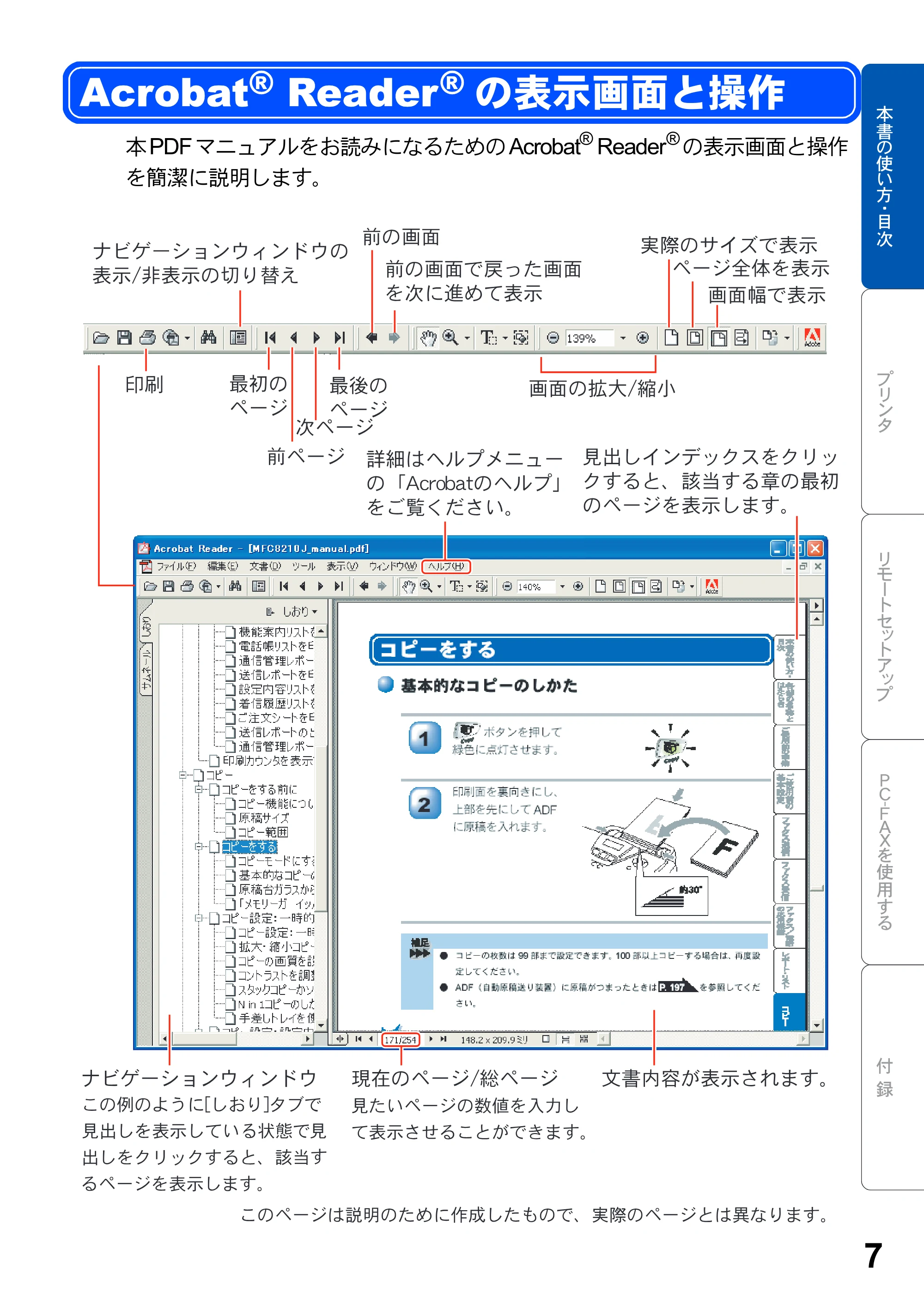 ブラザー MFC-8210J ユーザーズガイド ～パソコン活用編～ — Acrobat Readerの表示画面と操作 — 原本ページ — 7ページ