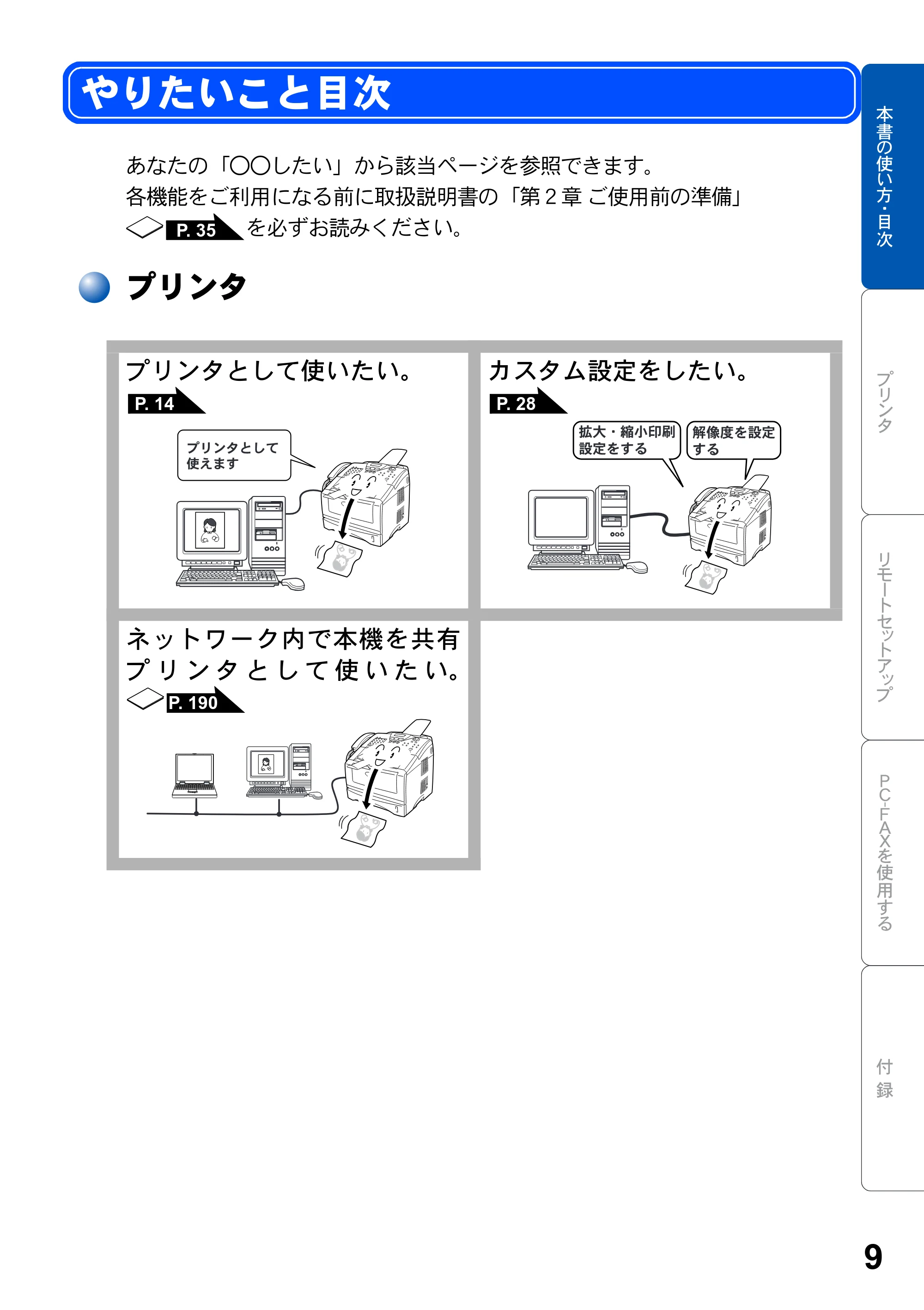 ブラザー MFC-8210J ユーザーズガイド ～パソコン活用編～ — やりたいこと目次 — 原本ページ — 9ページ