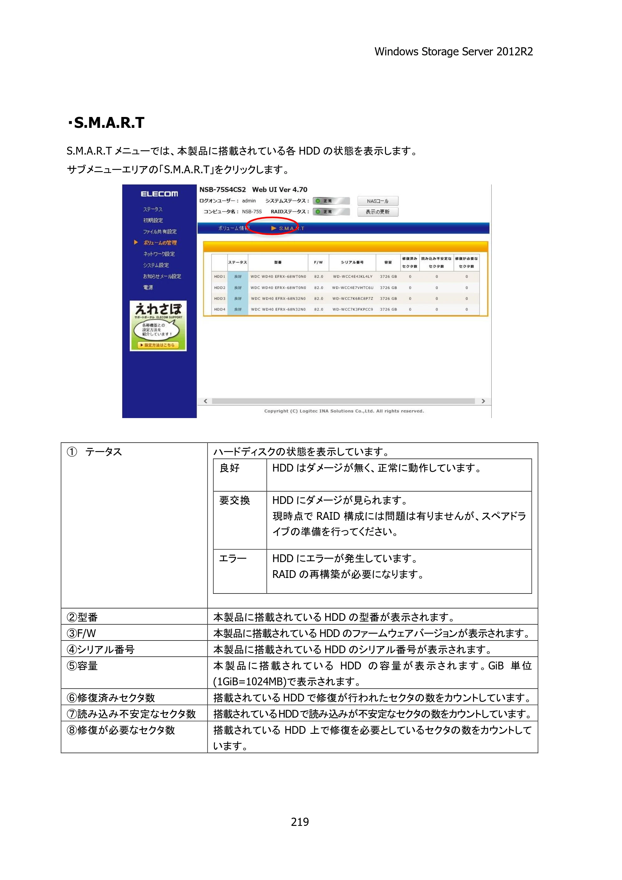 エレコム NSB-75S12T4DW25 / NSB-75S16T4DW25 / NSB-75S24T4DW25 05.NASツール ソフトウェアマニュアル(Ver.4.80～)【第5版】 — 原本ページ — 224ページ