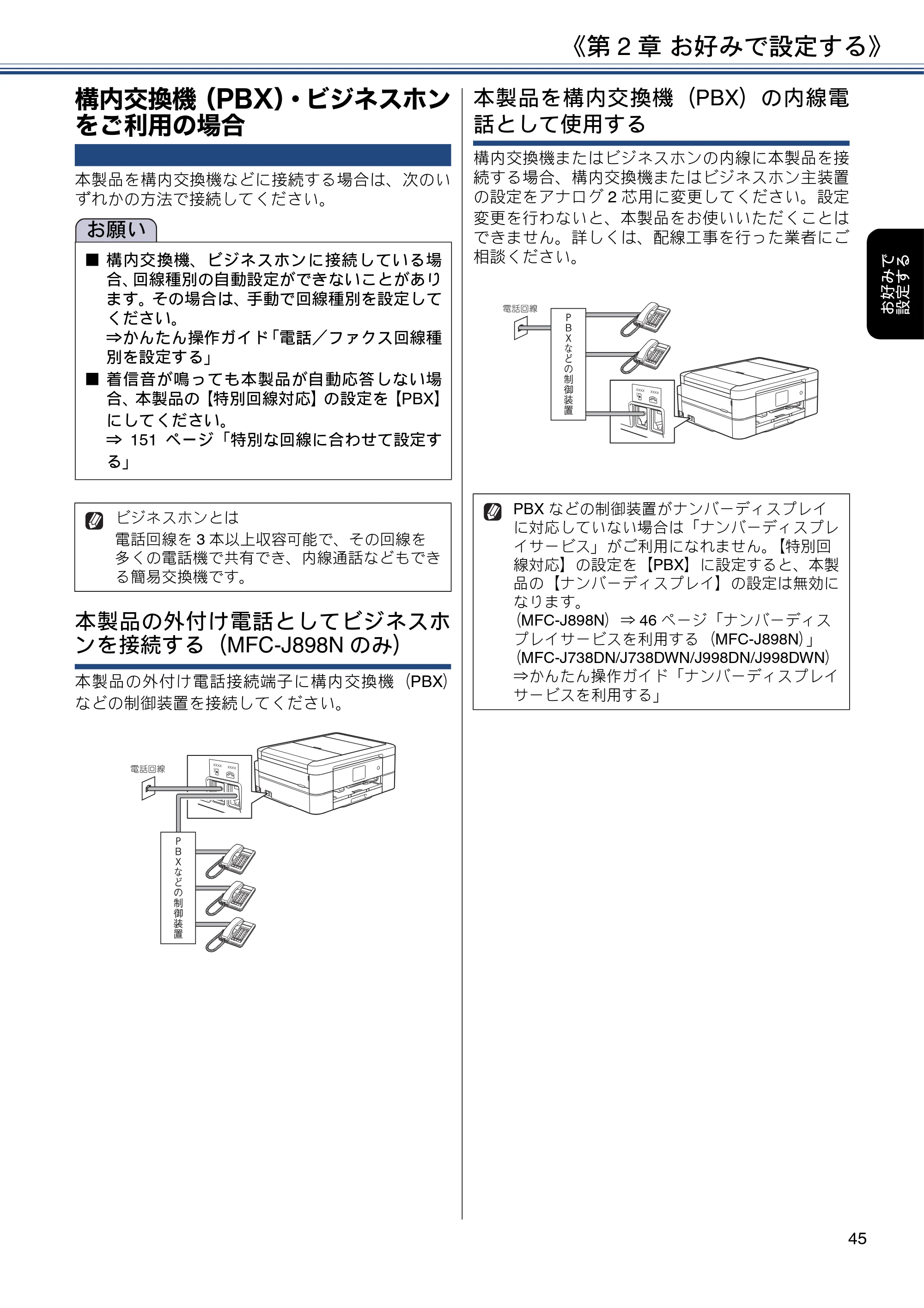 ブラザー DCP-J577N / DCP-J978N-B/W / MFC-J898N ユーザーズガイド ～応用編～ — 構内交換機（PBX）・ビジネスホンをご利用の場合 — 原本ページ — 45ページ