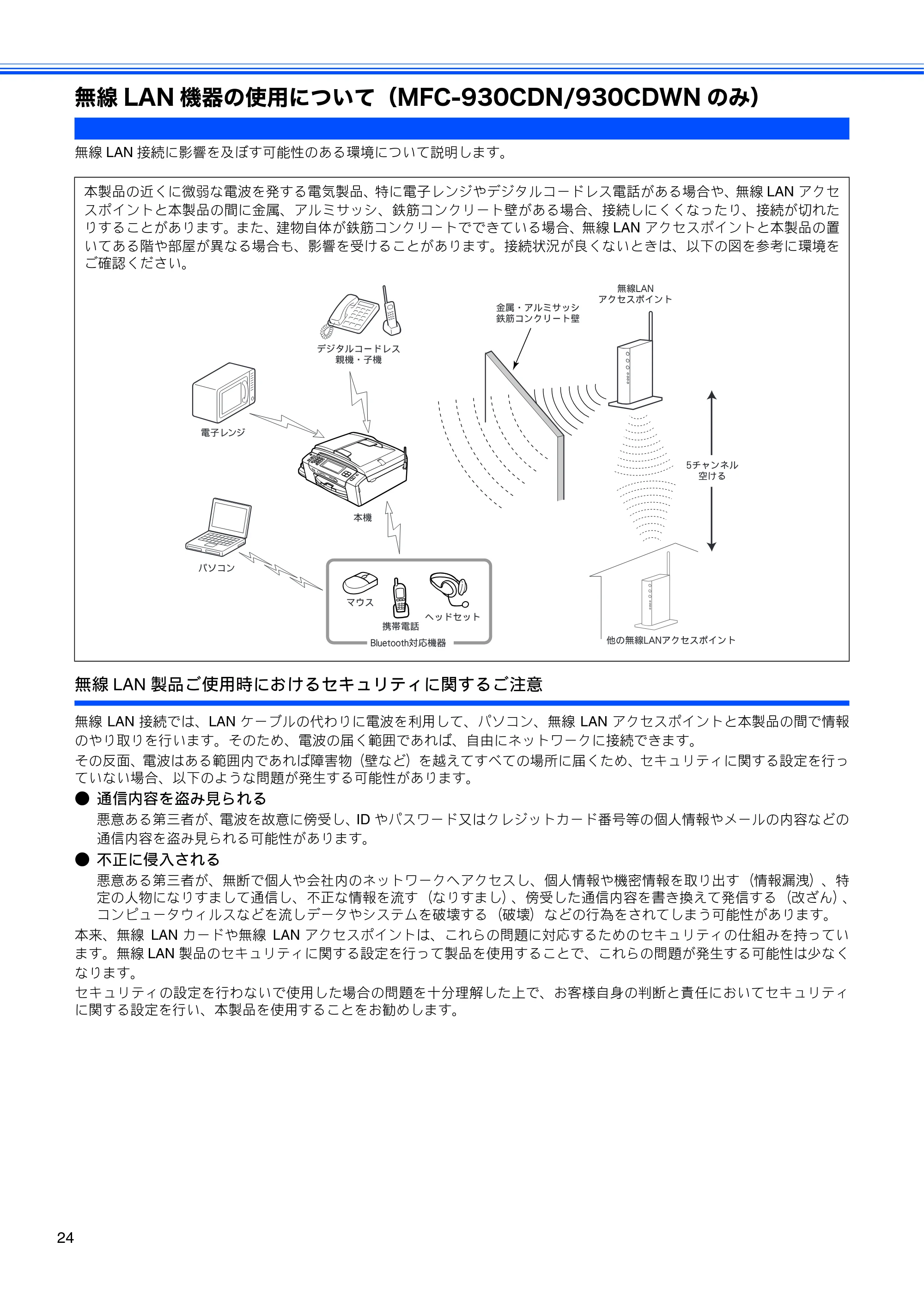ブラザー MFC-670CD / MFC-670CDW / MFC-930CDN / MFC-930CDWN 取扱説明書(本体) — 無線LAN機器の使用について(MFC-930CDN/930CDWNのみ) — 原本ページ — 26ページ