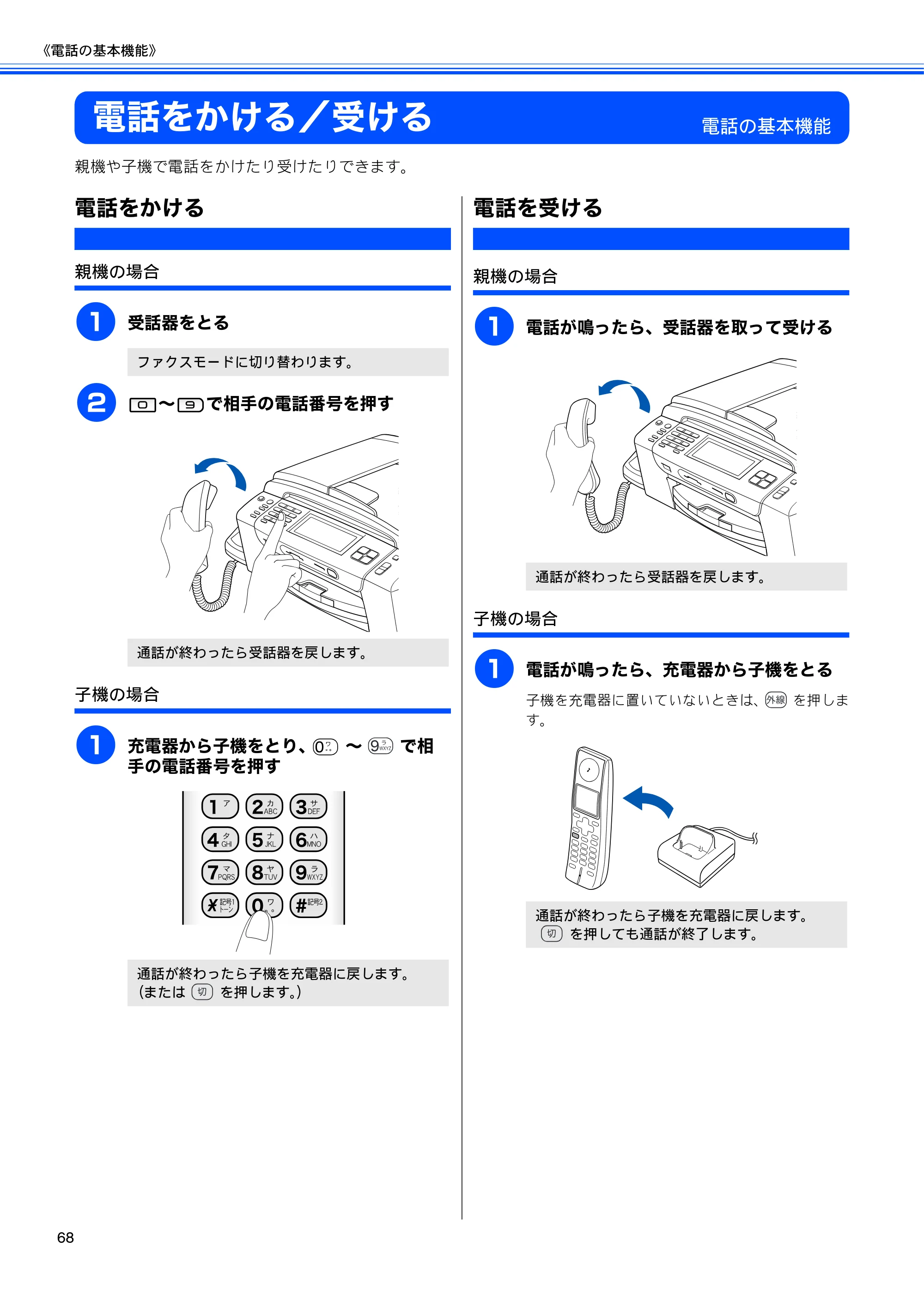 ブラザー MFC-670CD / MFC-670CDW / MFC-930CDN / MFC-930CDWN 取扱説明書（本体） — 電話をかける／受ける — 原本ページ — 70ページ