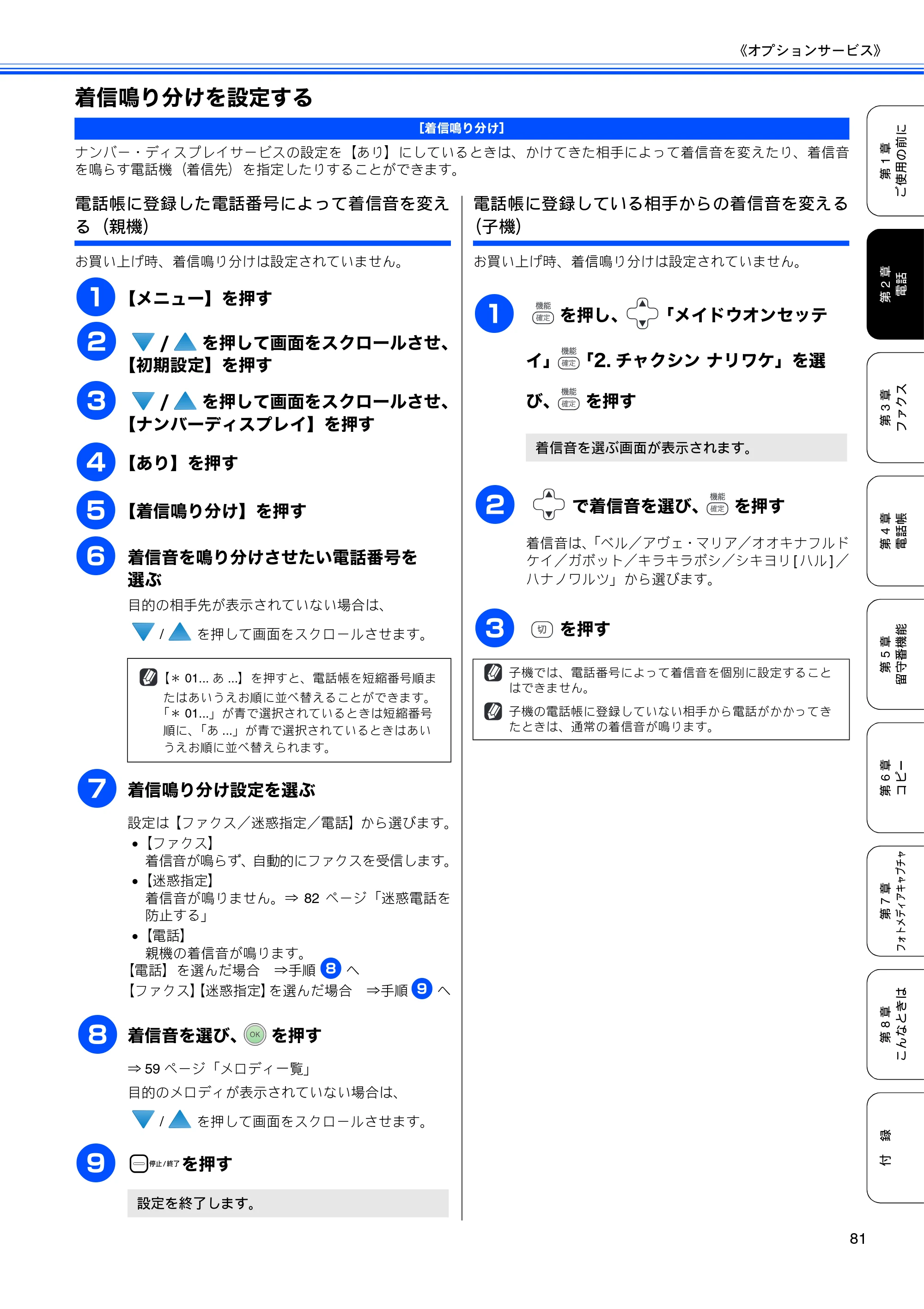 ブラザー MFC-670CD / MFC-670CDW / MFC-930CDN / MFC-930CDWN 取扱説明書（本体） — 着信鳴り分けを設定する — 原本ページ — 83ページ