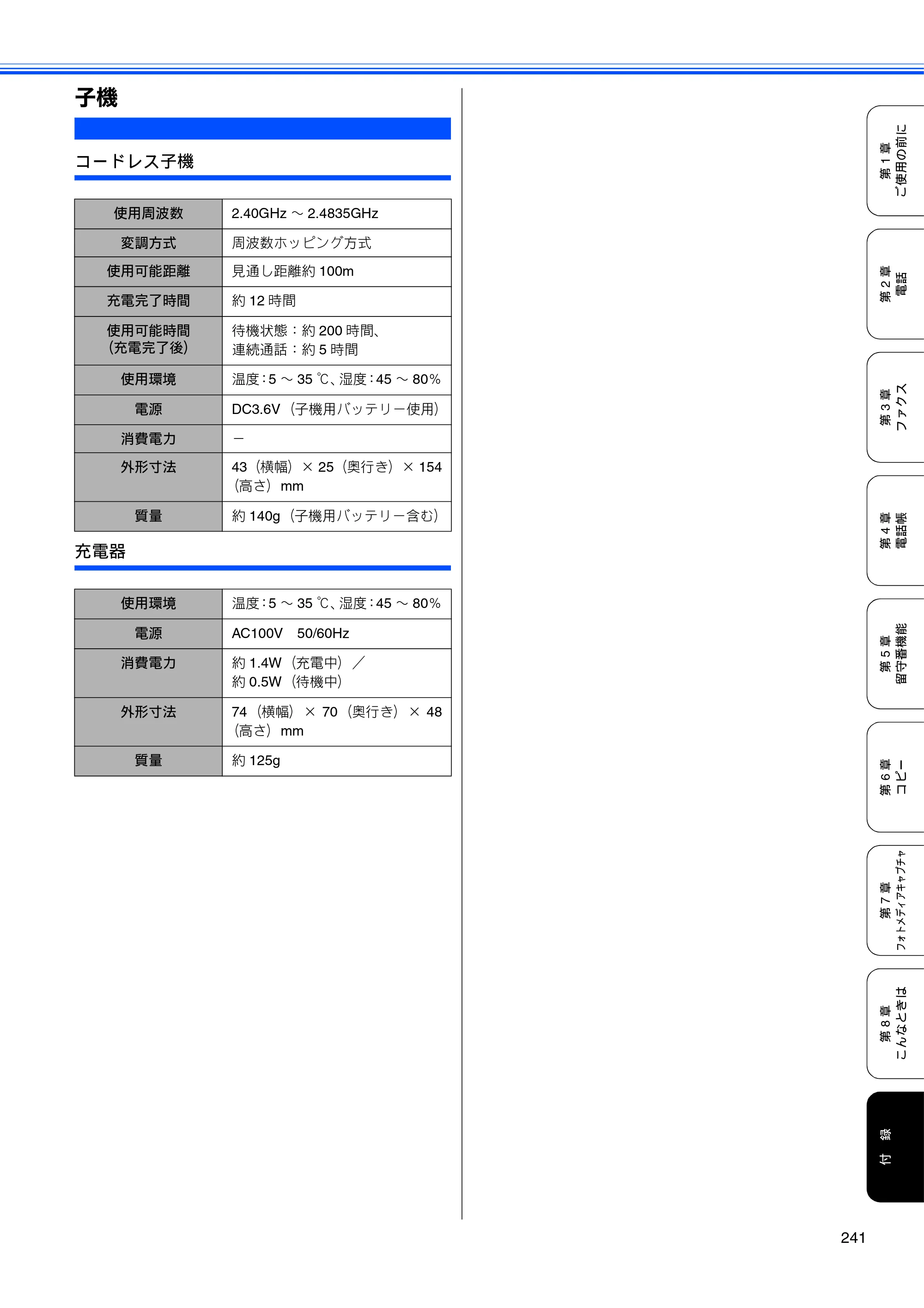 ブラザー MFC-670CD / MFC-670CDW / MFC-930CDN / MFC-930CDWN 取扱説明書（本体） — 子機 — 原本ページ — 243ページ