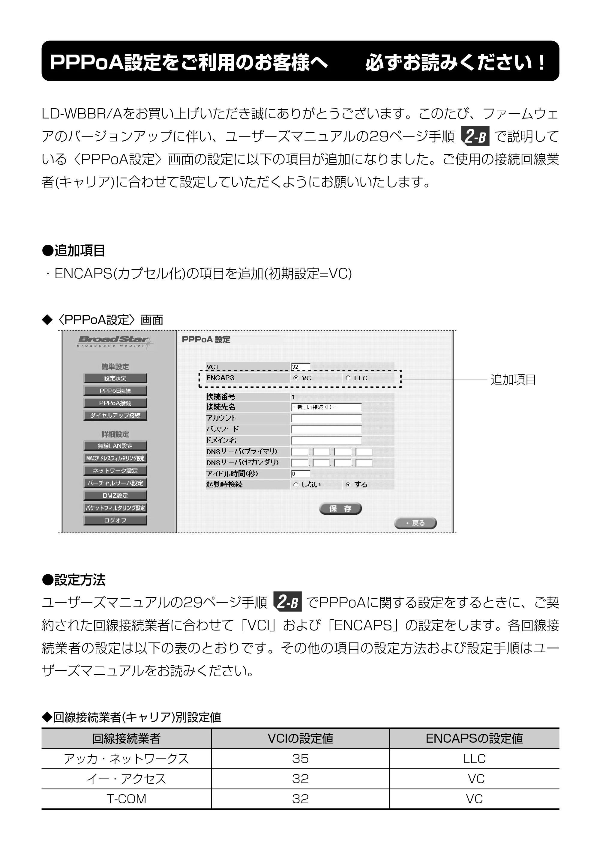 エレコム LD-WBBR/A PPPoA設定マニュアル — 原本ページ — 1ページ