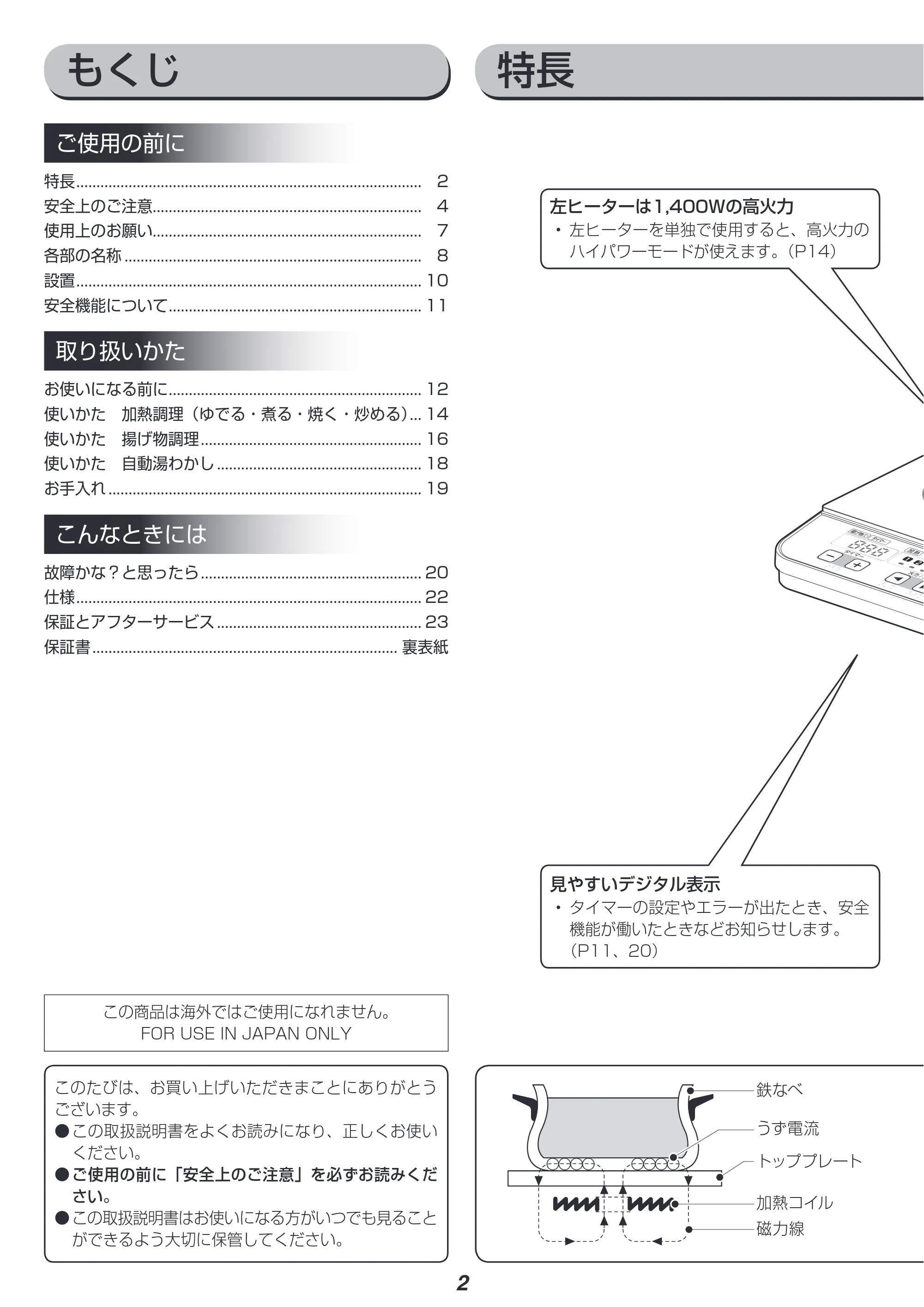 アイリスオーヤマ IHK-W1 取扱説明書 — 原本ページ — 2ページ