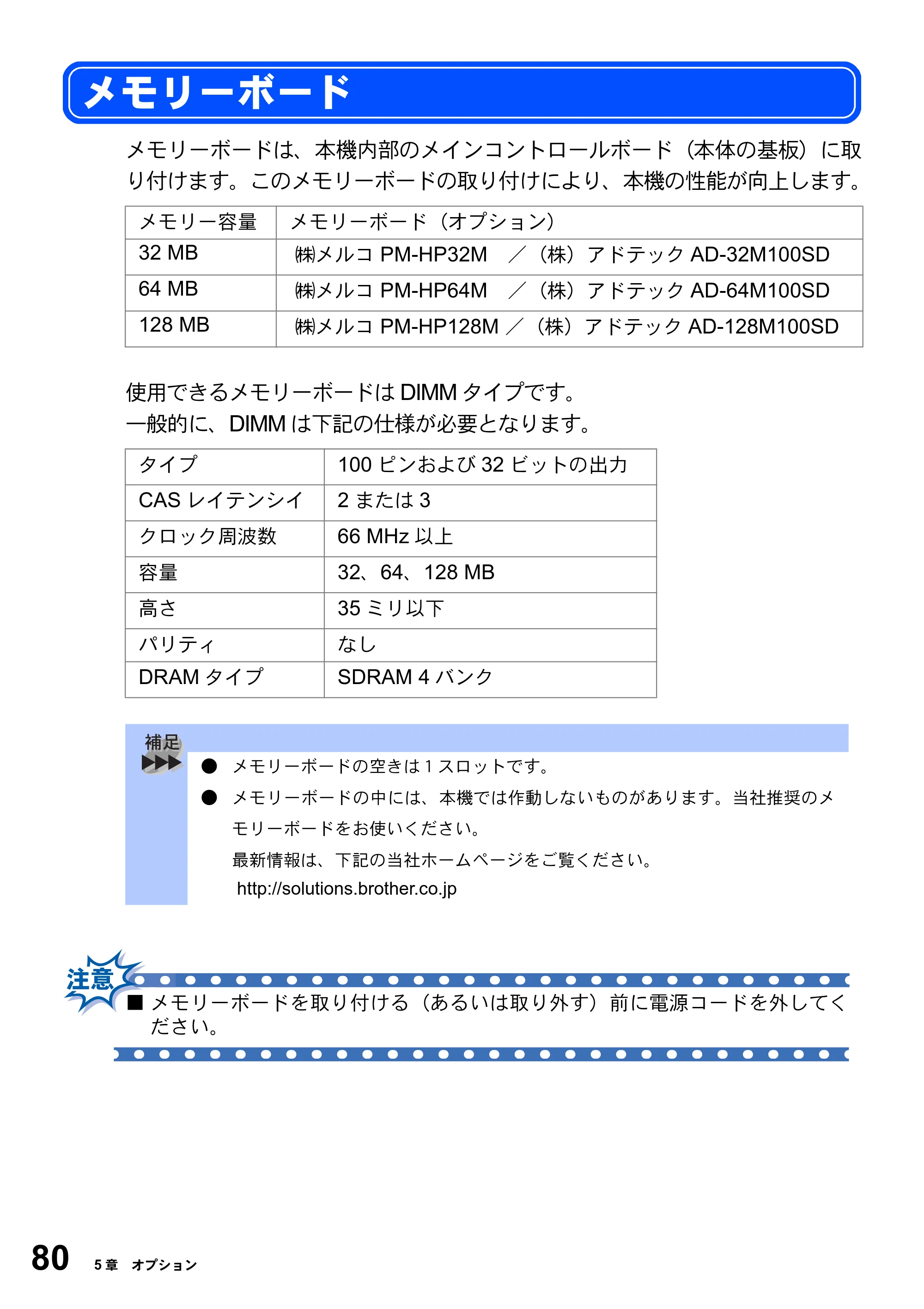 ブラザー DCP-8025J 取扱説明書（本体） — メモリーボード — 原本ページ — 80ページ