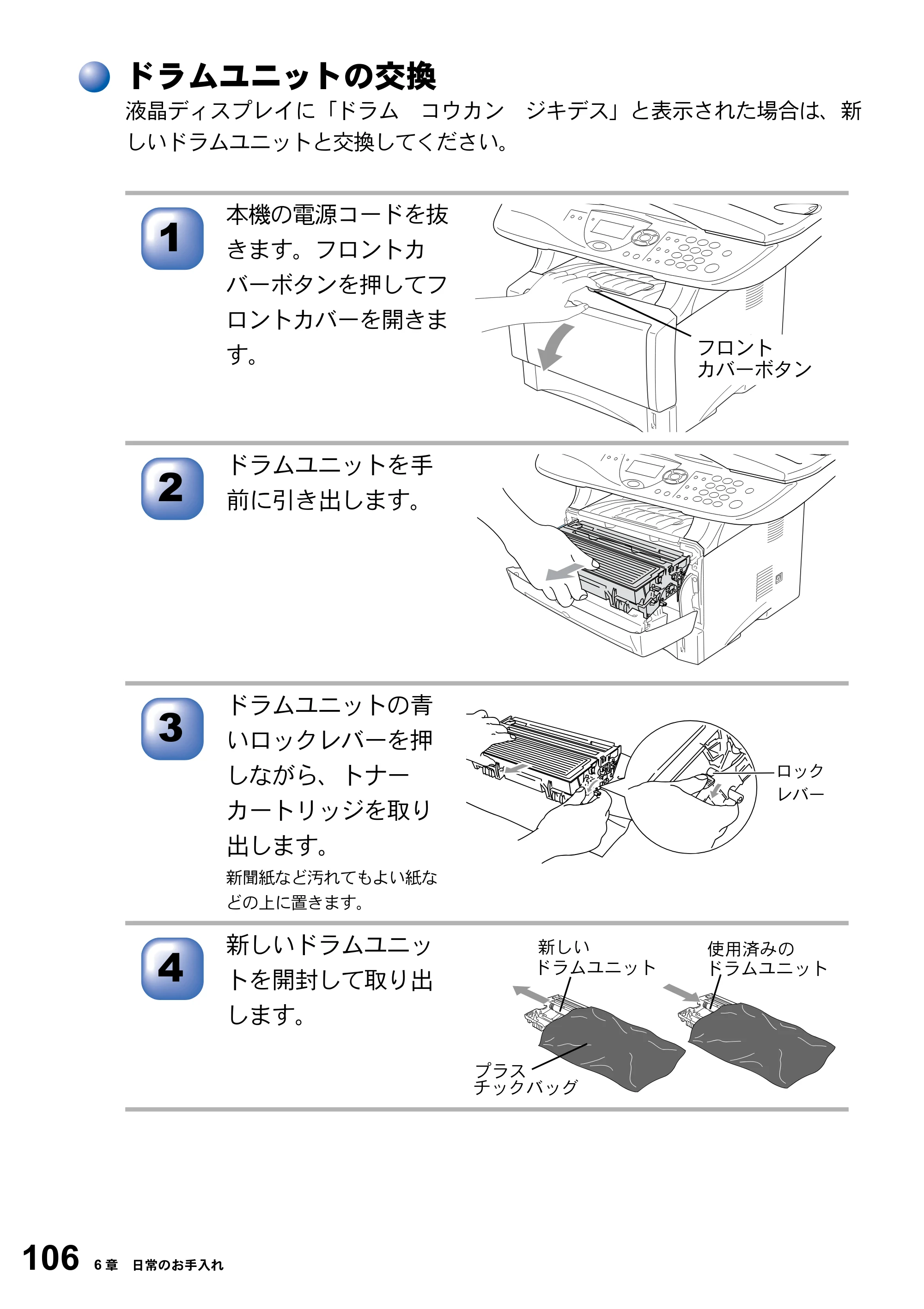 ブラザー DCP-8025J 取扱説明書（本体） — ドラムユニットの交換 — 原本ページ — 106ページ