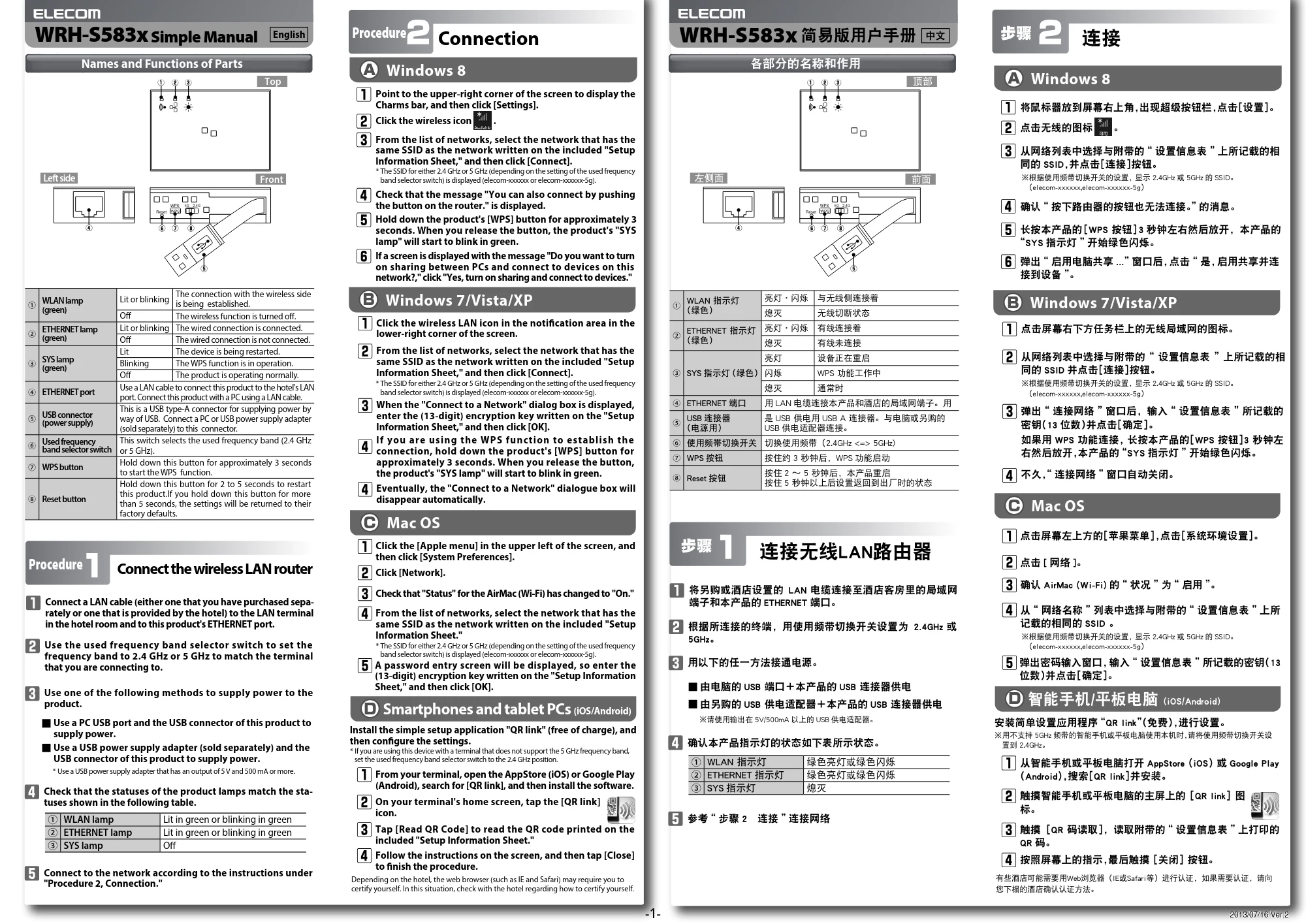 エレコム WRH-S583BK / WRH-S583WH 設定手順書（他言語版） — 原本ページ — 1ページ