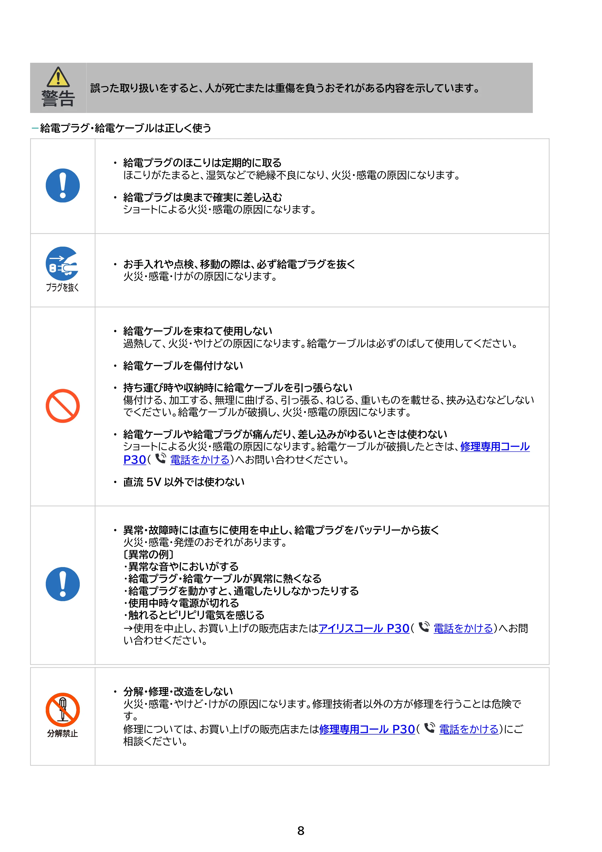 アイリスオーヤマ AEHB-FD1380A 取扱説明書 — 原本ページ — 8ページ
