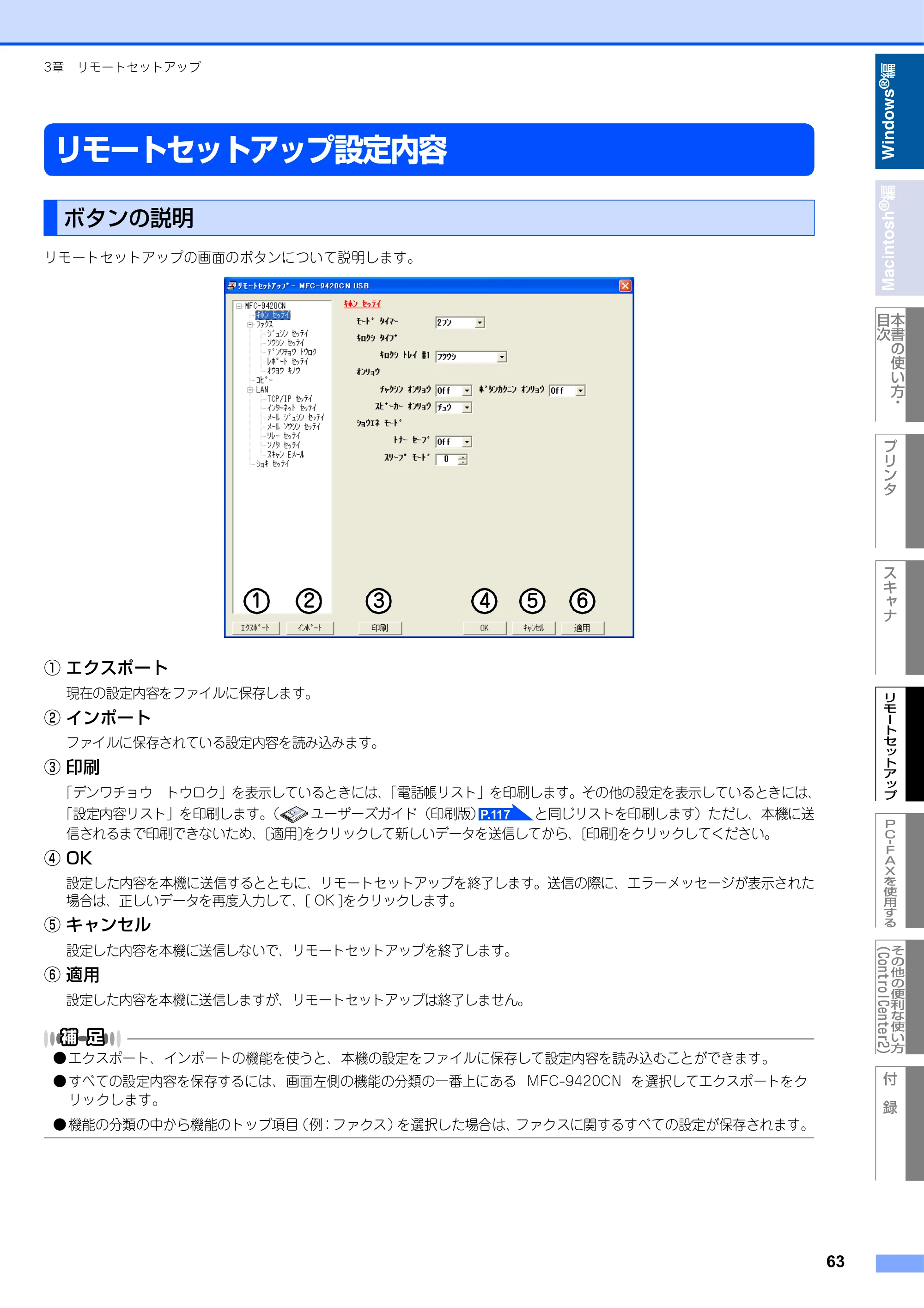 ブラザー MFC-9420CN ユーザーズガイド ～パソコン活用編～ — リモートセットアップ設定内容 — 原本ページ — 64ページ