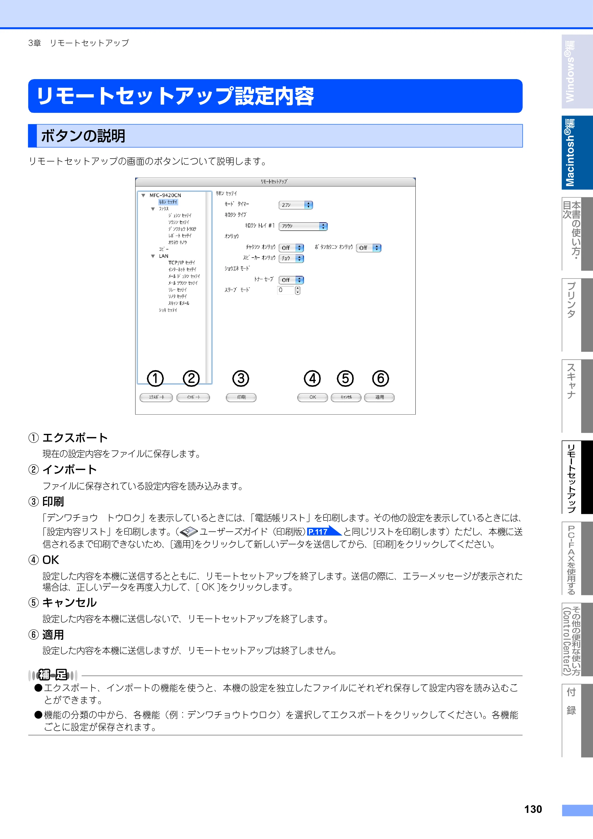 ブラザー MFC-9420CN ユーザーズガイド ～パソコン活用編～ — リモートセットアップ設定内容 — 原本ページ — 131ページ