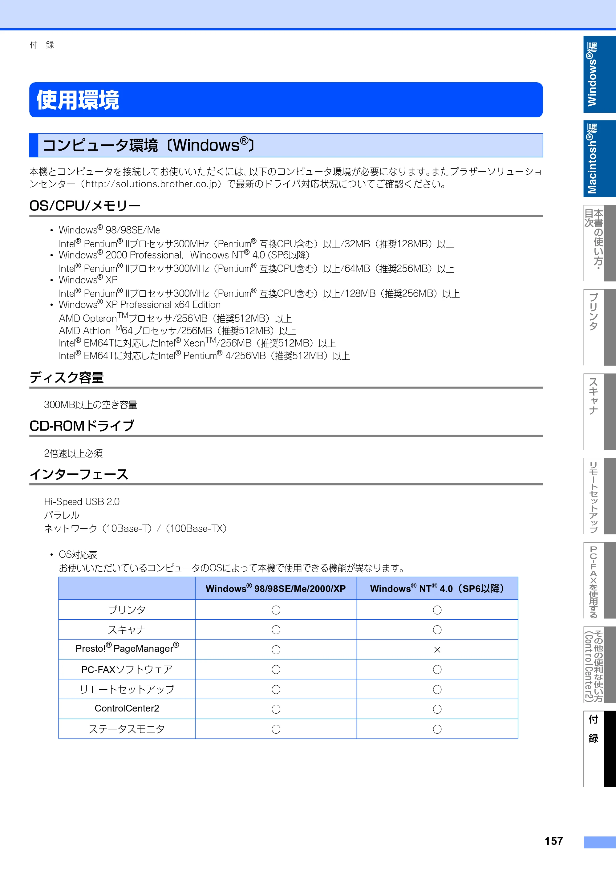 ブラザー MFC-9420CN ユーザーズガイド ～パソコン活用編～ — 使用環境 — 原本ページ — 158ページ