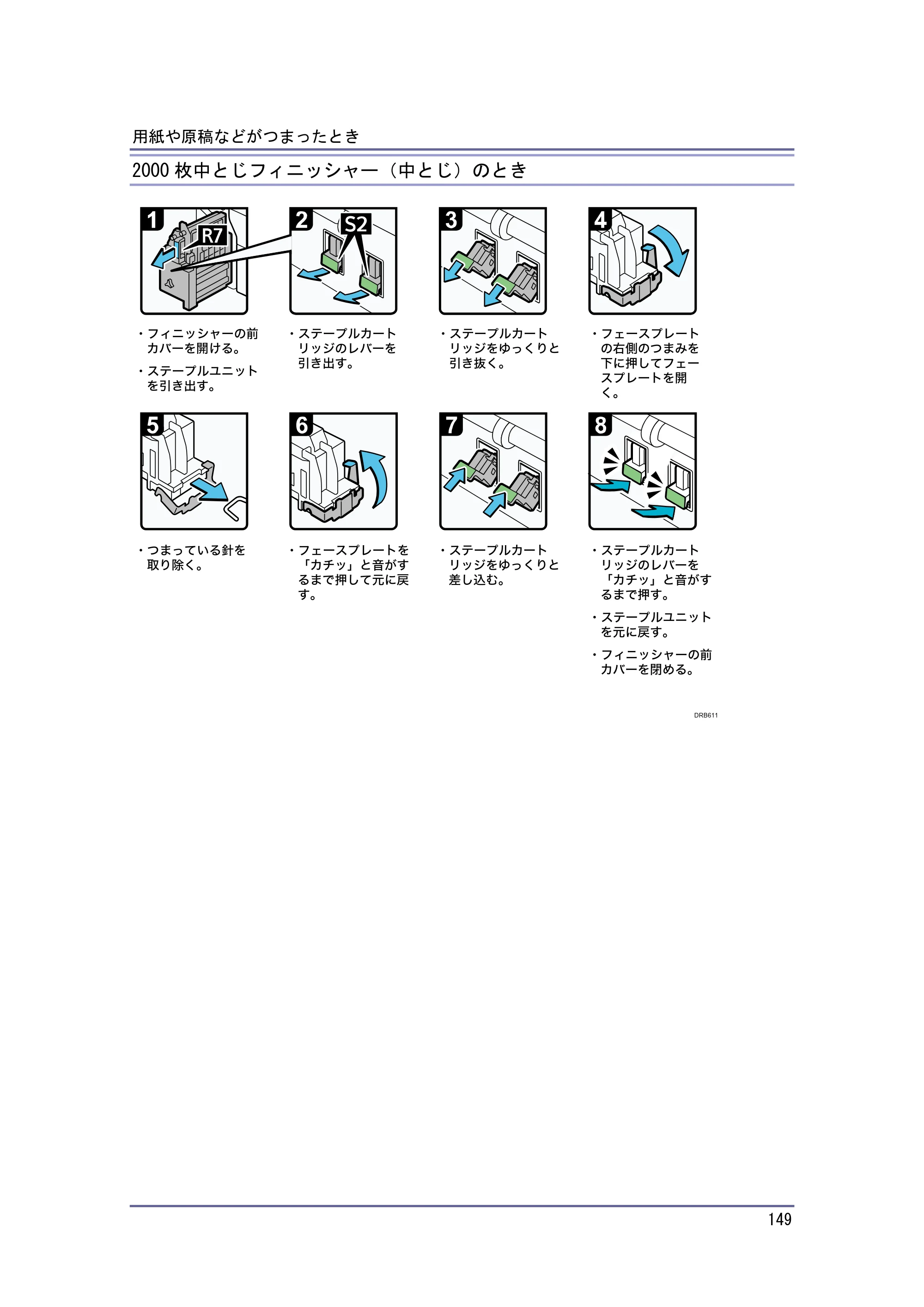 京セラ TASKalfa 4010w / TASKalfa 4011w / TASKalfa 4012w TASKalfa 4010w/4011w/4012w 使用説明書 (こまったときは) — 2000枚中とじフィニッシャー（中とじ）のとき — 原本ページ — 149ページ