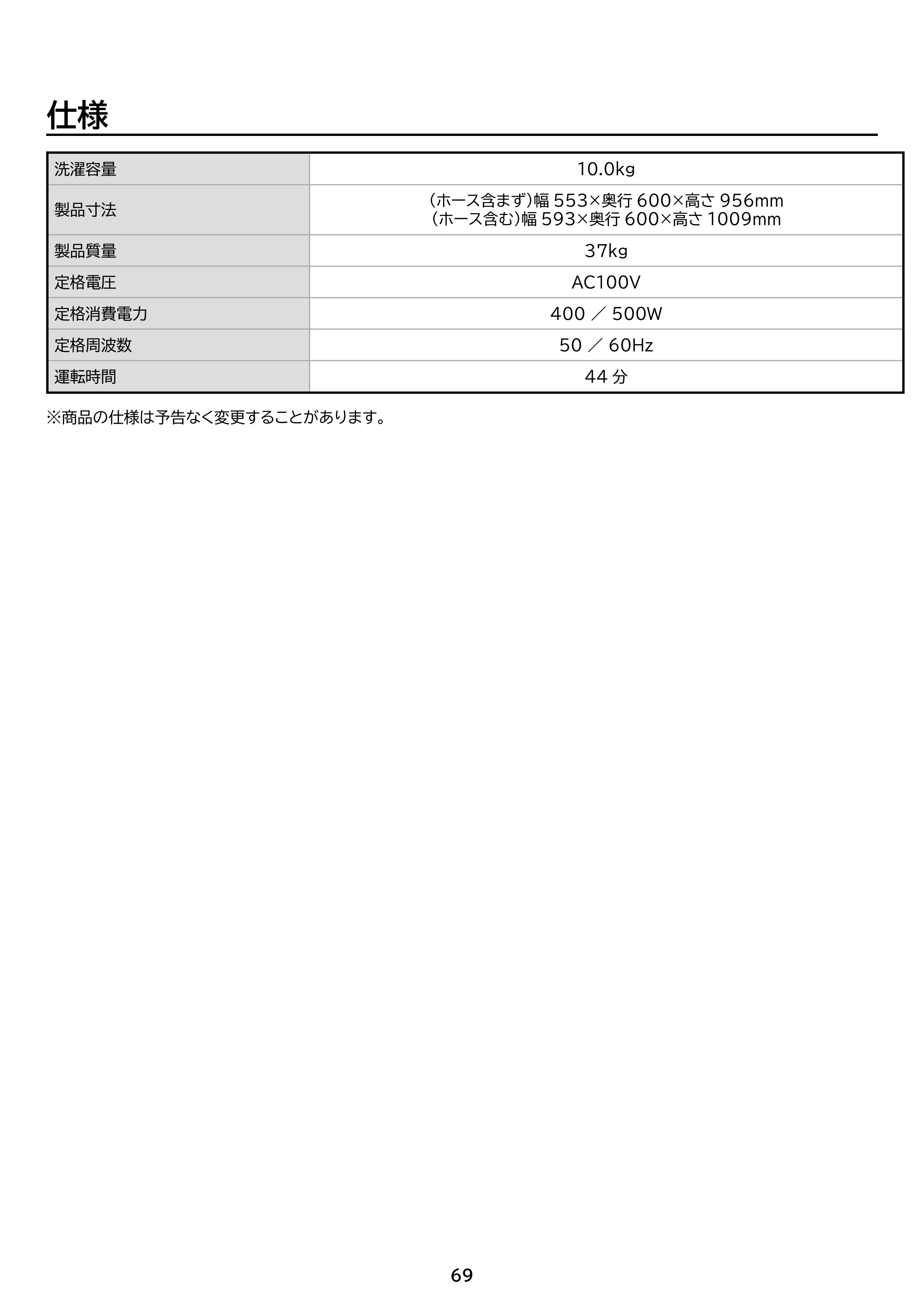 アイリスオーヤマ ITW-100B01 取扱説明書 — 原本ページ — 69ページ