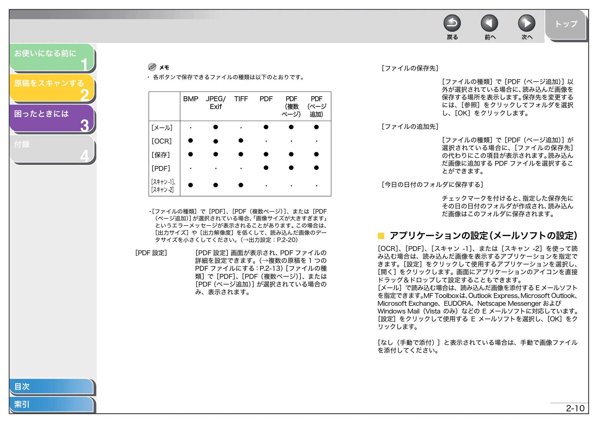 キヤノン MF4270 スキャナードライバーガイド （PDF形式／2.36Mバイト） — アプリケーションの設定（メールソフトの設定） — 原本ページ — 23ページ