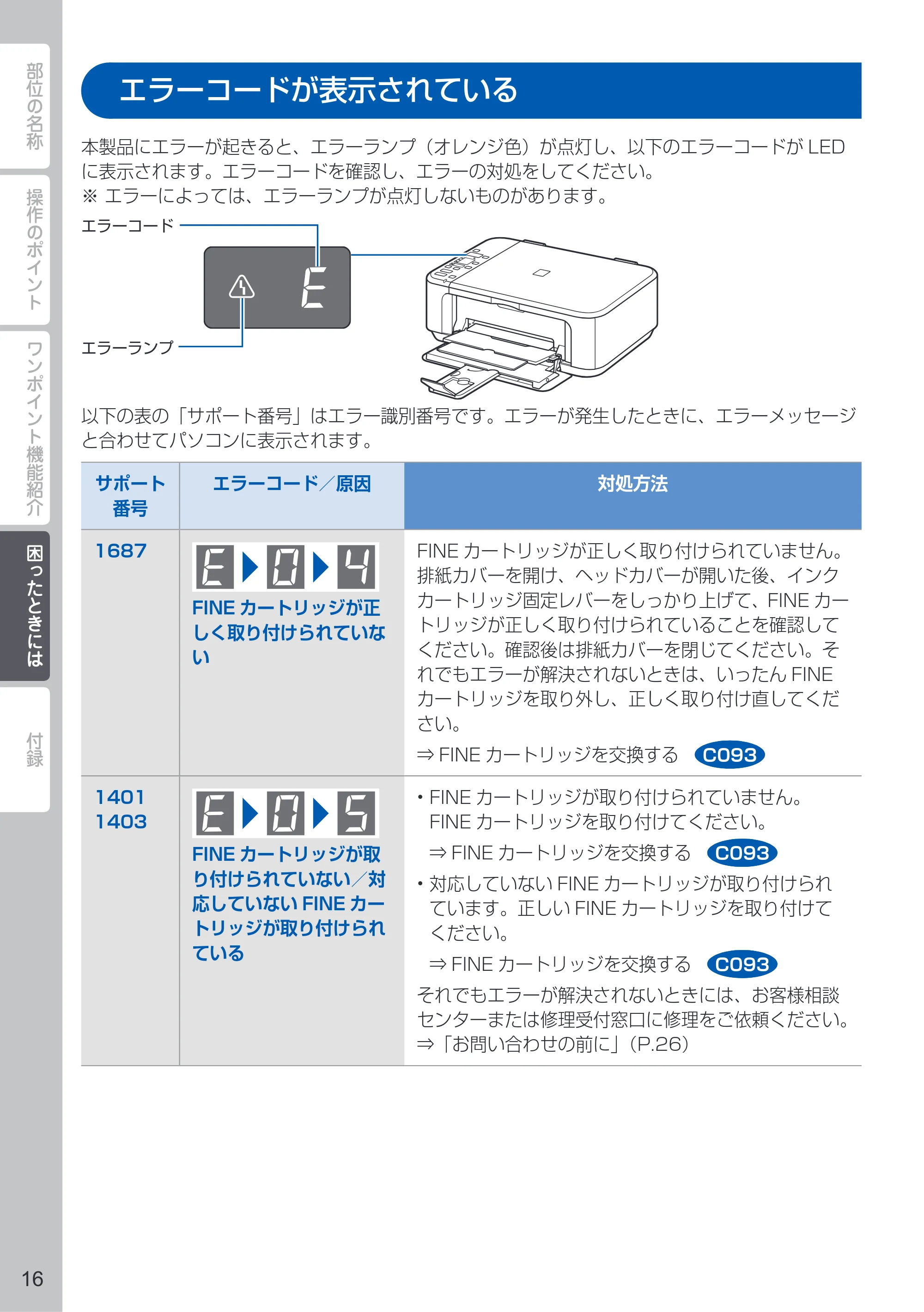 キヤノン PIXUS MG3230 PIXUS 早わかり（PDF：5.42MB） — エラーコードが表示されている — 原本ページ — 18ページ
