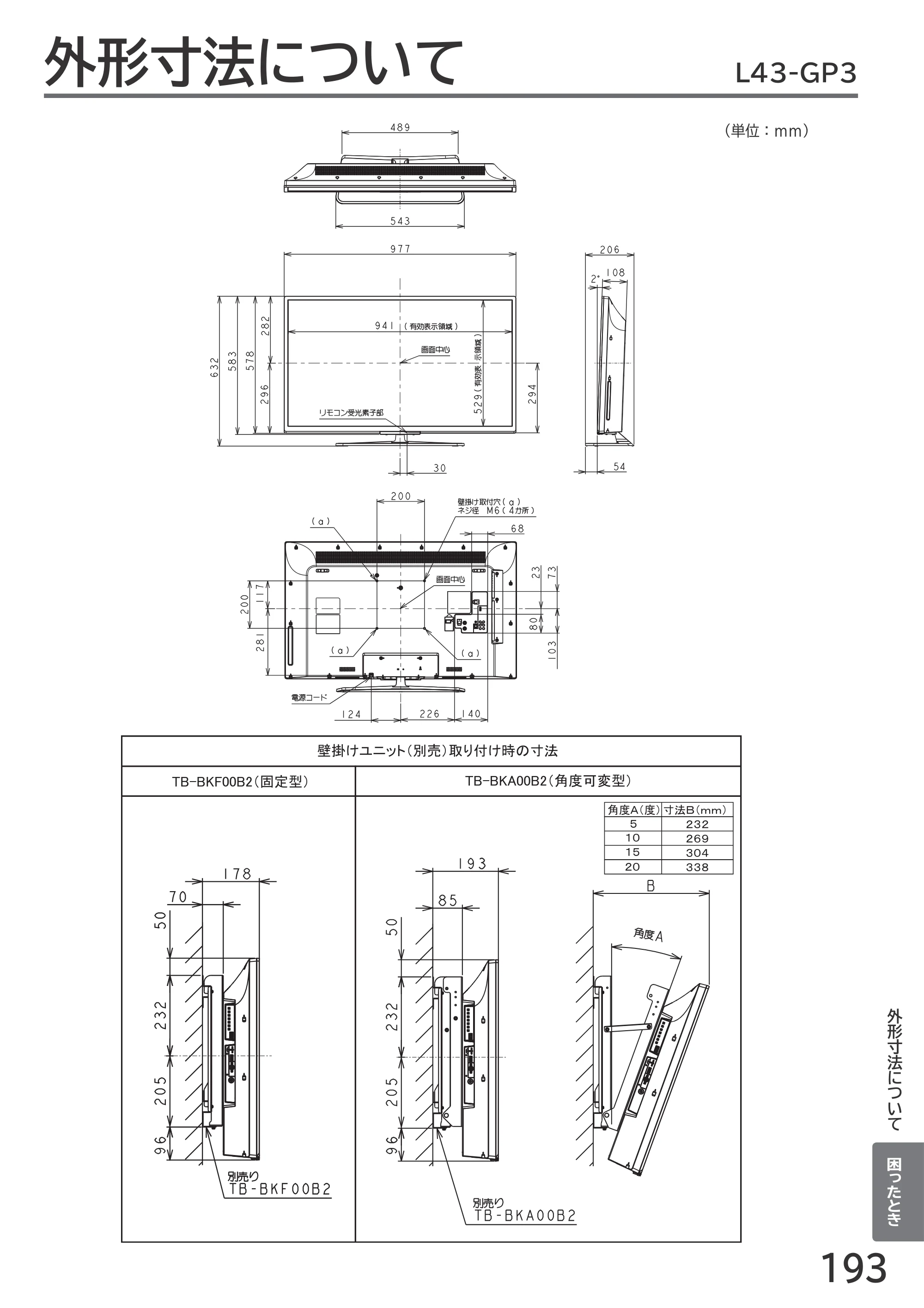 日立 L55-GP3 / L49-GP3 / L43-GP3 取扱説明書 — 原本ページ — 193ページ