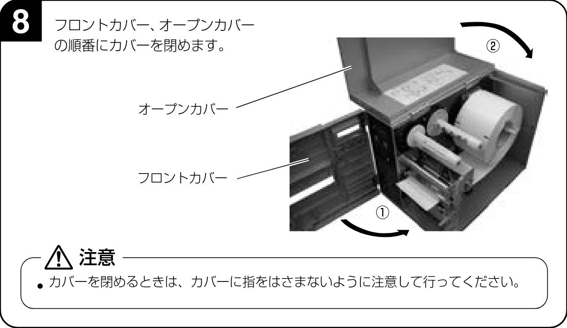サトー BF408R / 412R 取扱説明書(第4版) — ヘッドロックレバーを矢印の方 向に回し、サーマルヘッドを閉 じます。 7 — 図版 18-3 — 18ページ