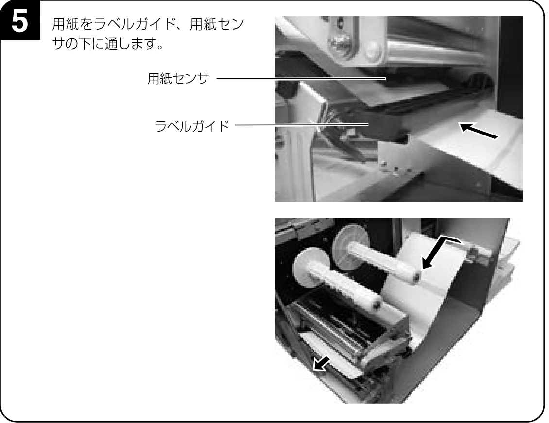 サトー BF408R / 412R 取扱説明書(第4版) — 用紙をラベルガイド、用紙セン サの下に通します。 5 — 図版 20-2 — 20ページ