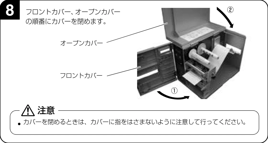 サトー BF408R / 412R 取扱説明書（第4版） — フロントカバー、オープンカバー の順番にカバーを閉めます。 8 — 図版 21-3 — 21ページ