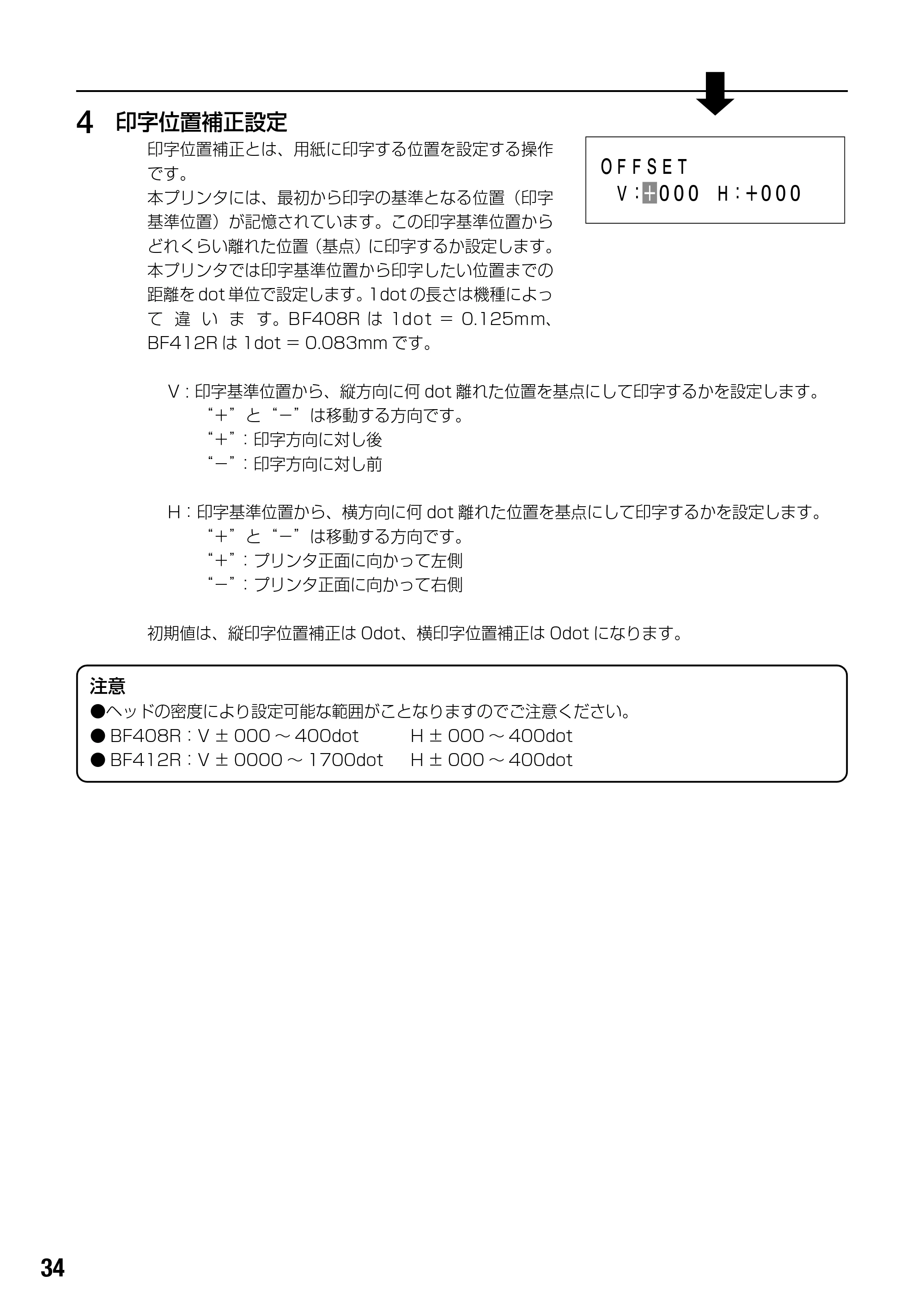 サトー BF408R / 412R 取扱説明書（第4版） — 4 印字位置補正設定 — 原本ページ — 36ページ