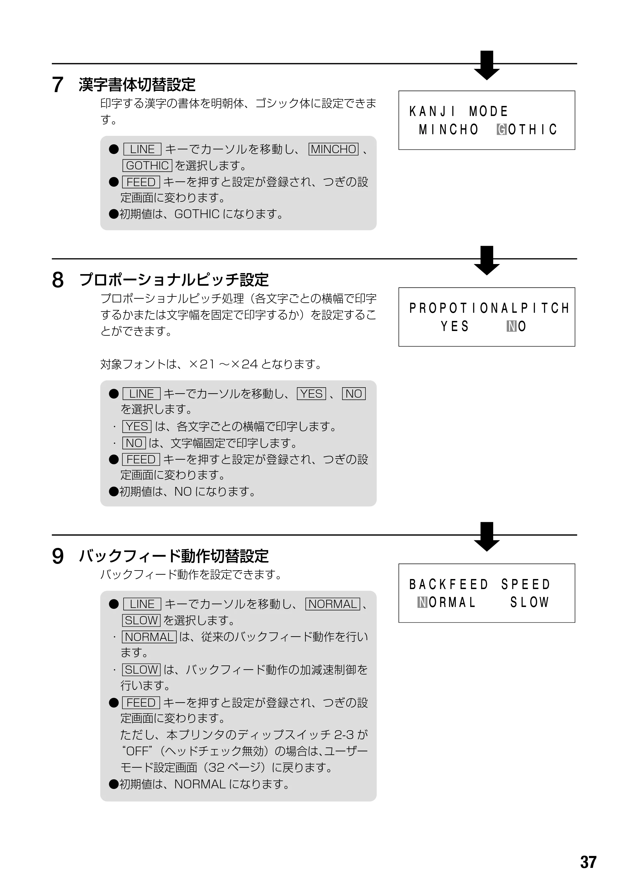 サトー BF408R / 412R 取扱説明書（第4版） — 7 漢字書体切替設定 — 原本ページ — 39ページ