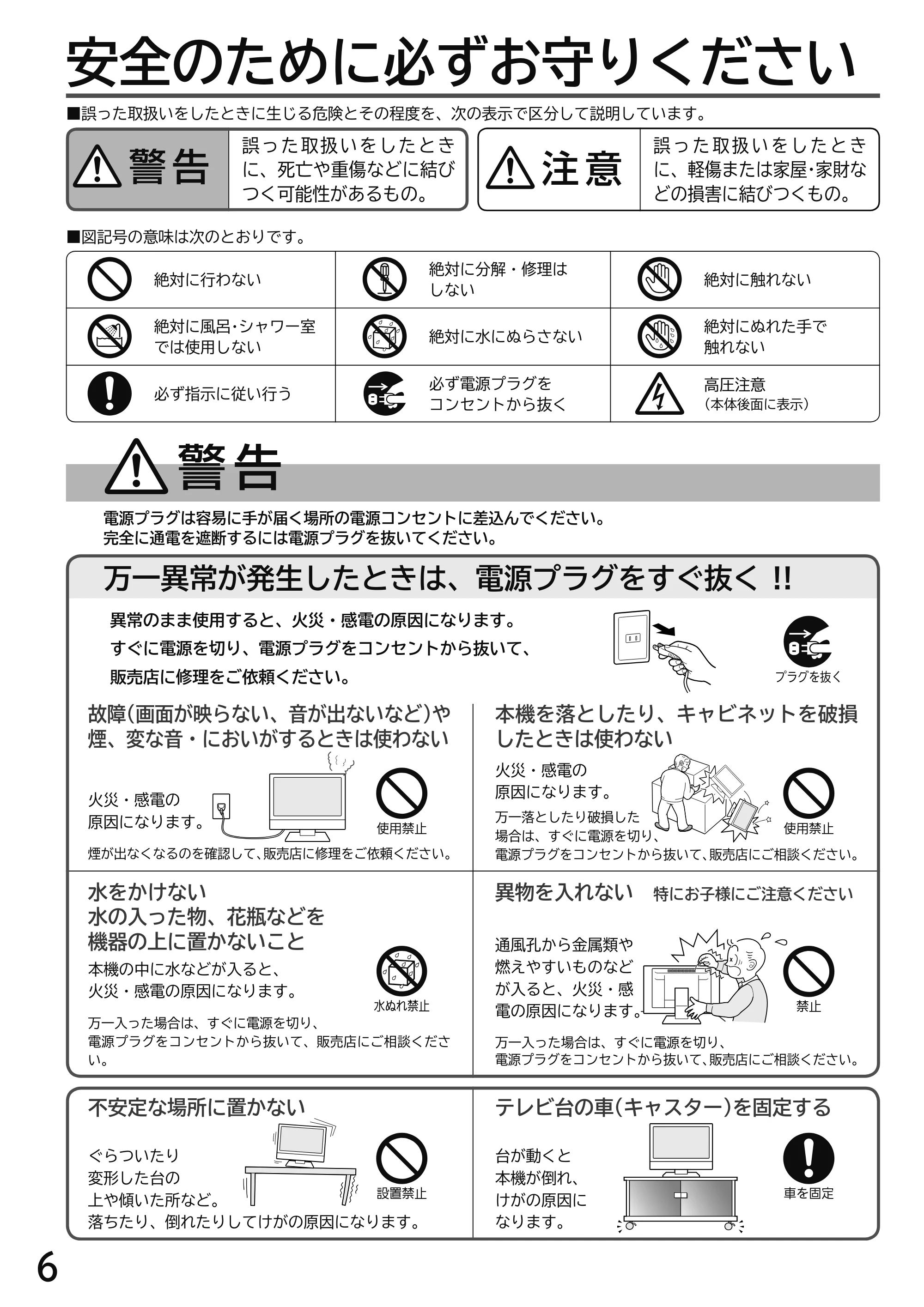日立 L49-H3 / L43-H3 / L32-H3 取扱説明書 — 安全上のご注意 — 原本ページ — 6ページ
