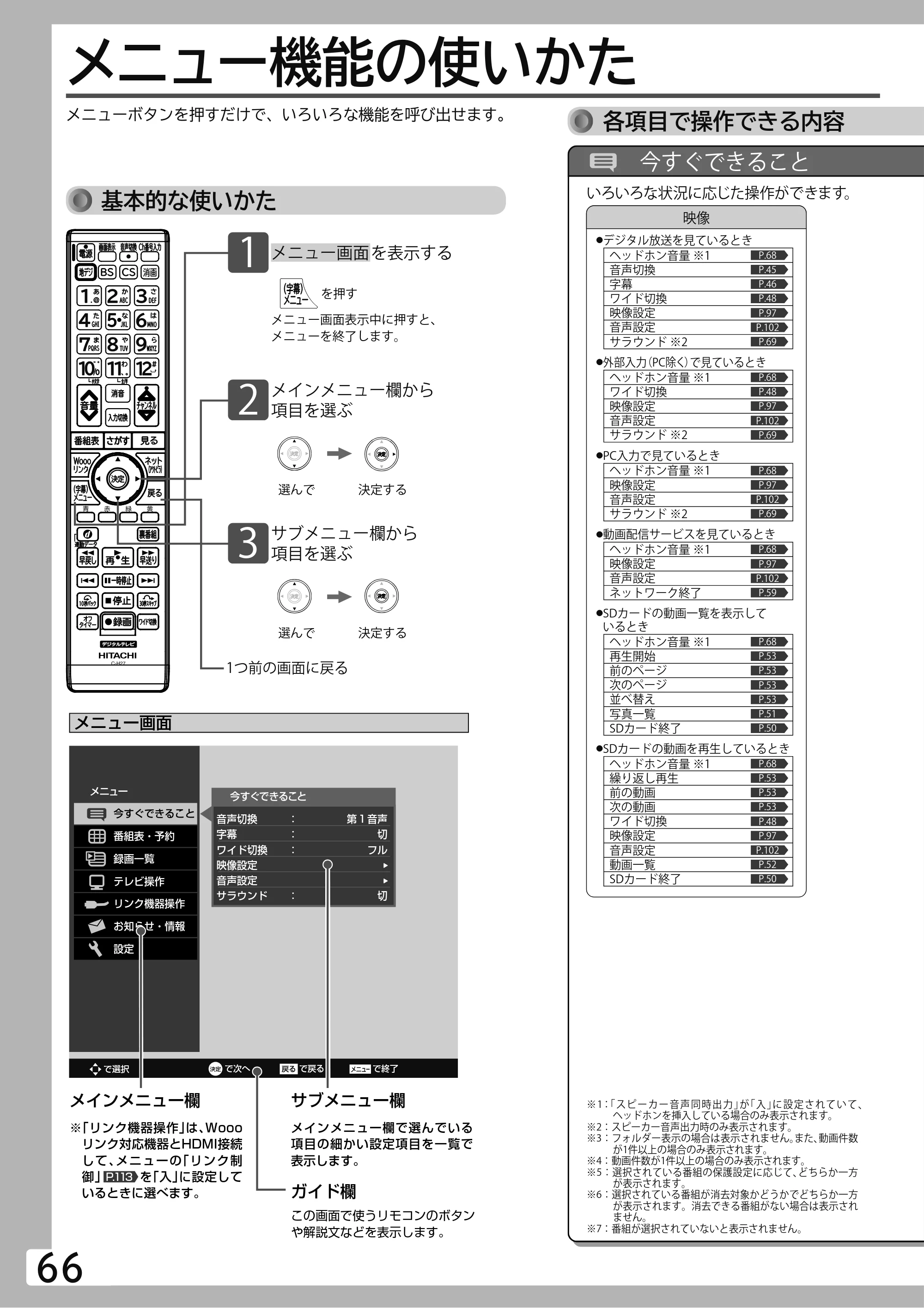 日立 L49-H3 / L43-H3 / L32-H3 取扱説明書 — テレビを使いこなす — 原本ページ — 66ページ