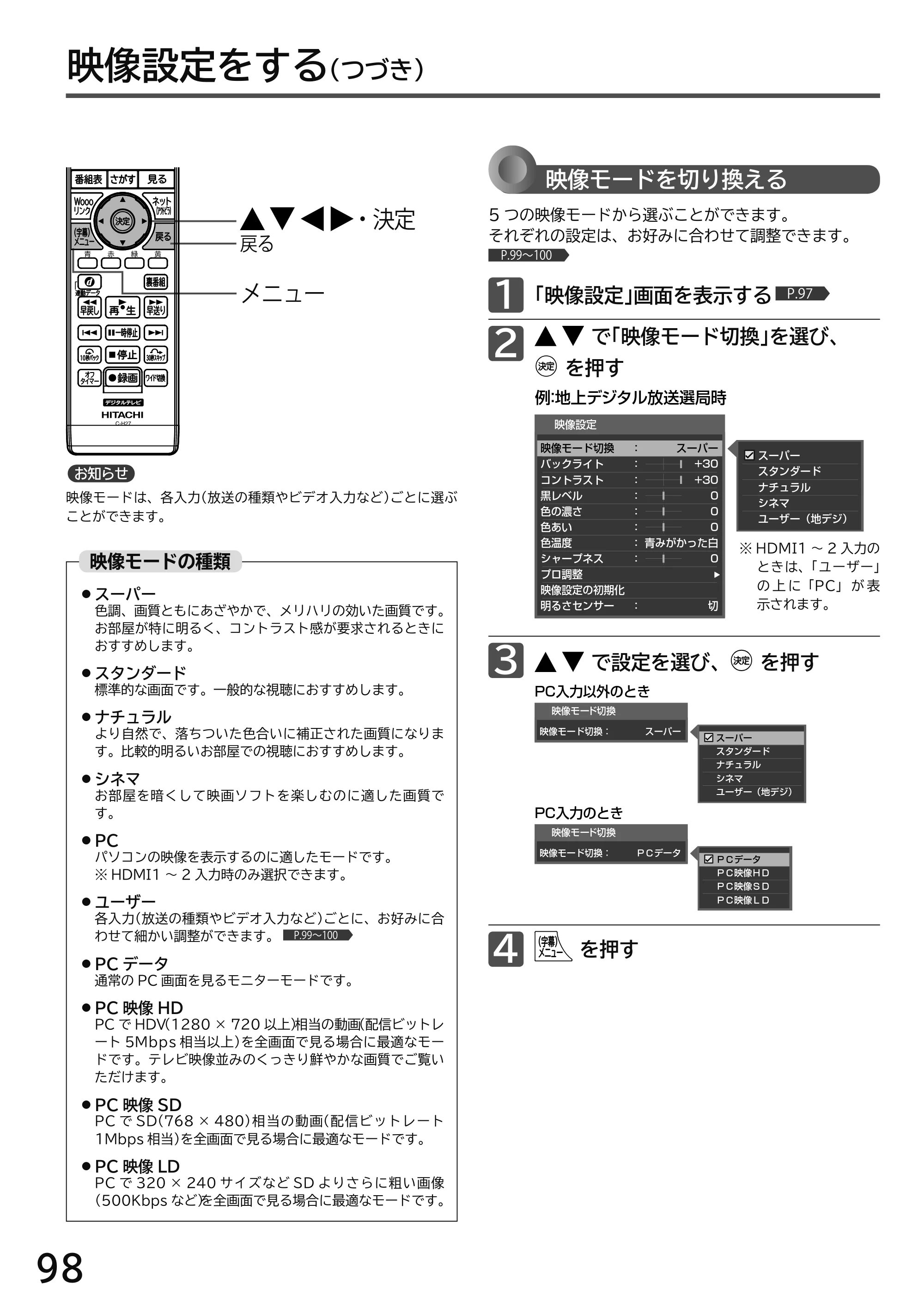 日立 L49-H3 / L43-H3 / L32-H3 取扱説明書 — 原本ページ — 98ページ